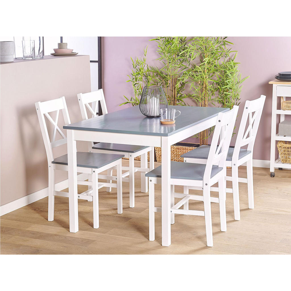 Thumbnail - Beliani Essgruppe, Weiß, Holz, 4-Sitzer, Rechteckig, 118x85x75 cm, Esszimmer, Bänke, Tisch- & Eckbankgruppen