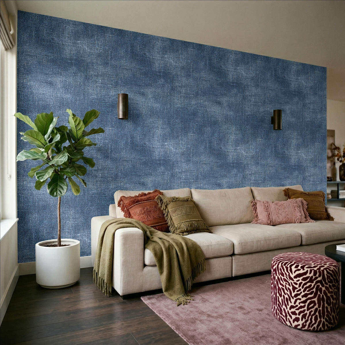 TAPETE - Leinen - Textur - Muster - Denim - Rustikal - 500x300 cm - Blau, Papier (500/300cm) - OnlyWow