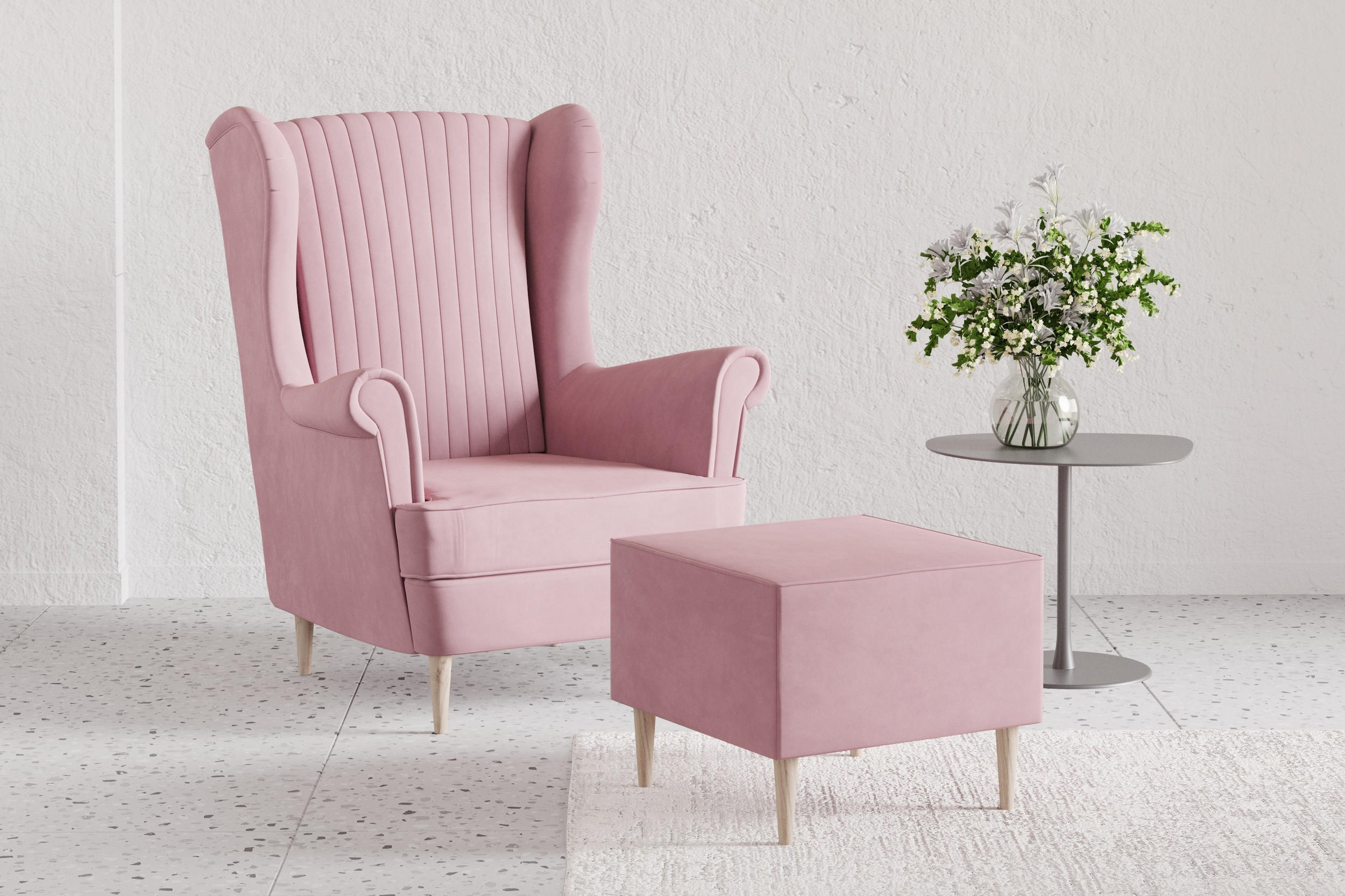 OHRENSESSEL - Sessel Comfy mit Hocker - Rosa - Rosa, Holzwerkstoff (83/103/95cm) - Möblo