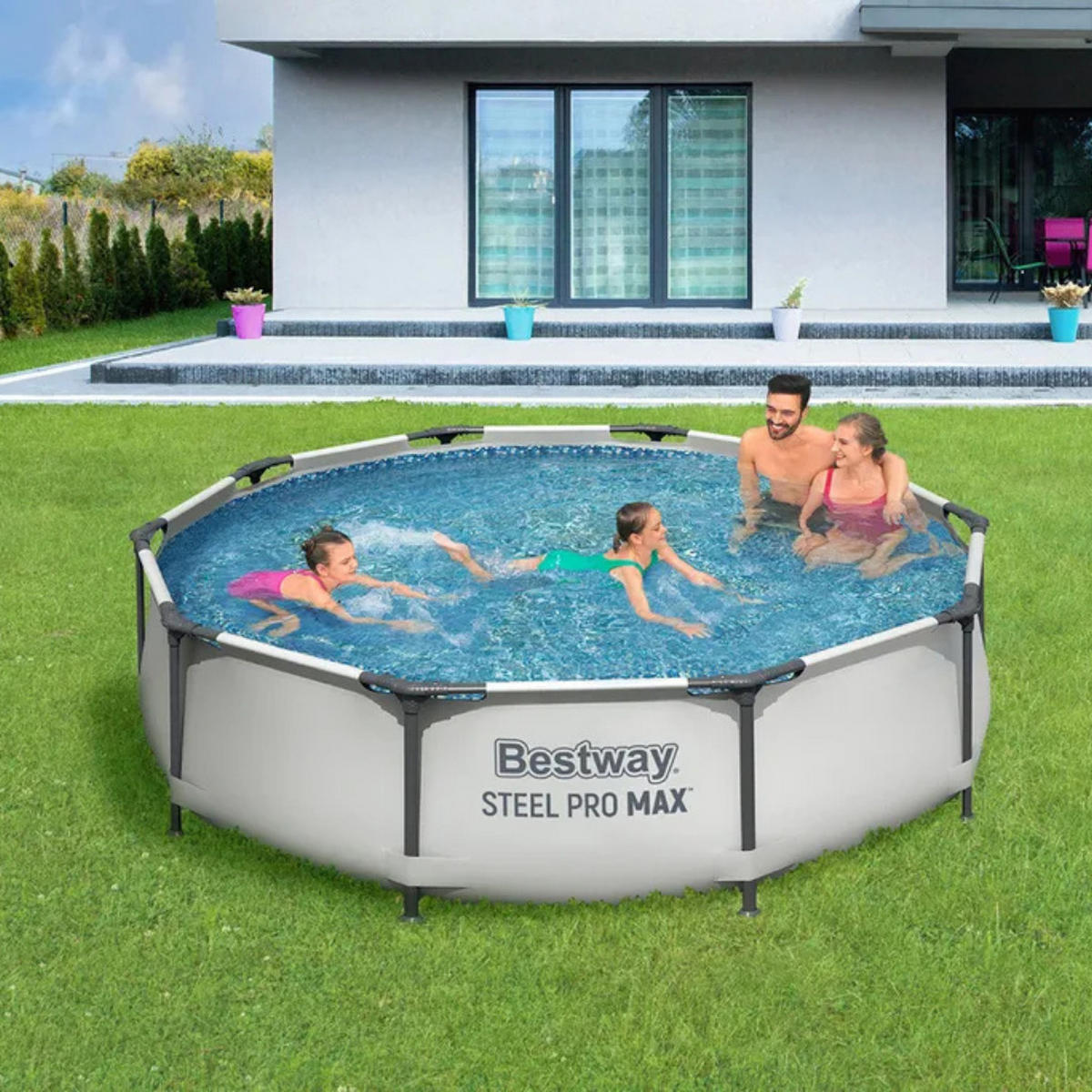 FRAMEPOOL Steel Pro MAX Lichtgrau Ø305 × 76 cm Rund Stahlrahmenpool - Hellgrau, Kunststoff (305/76/305cm) - Bestway