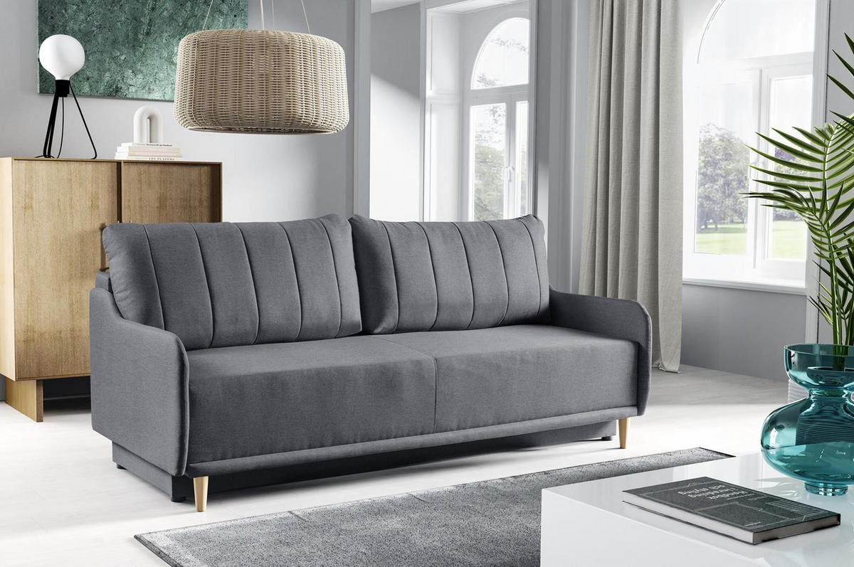 SCHLAFSCHLAFSOFA Moris, Grau - Grau, Textil (217/88/99cm) - Bettso