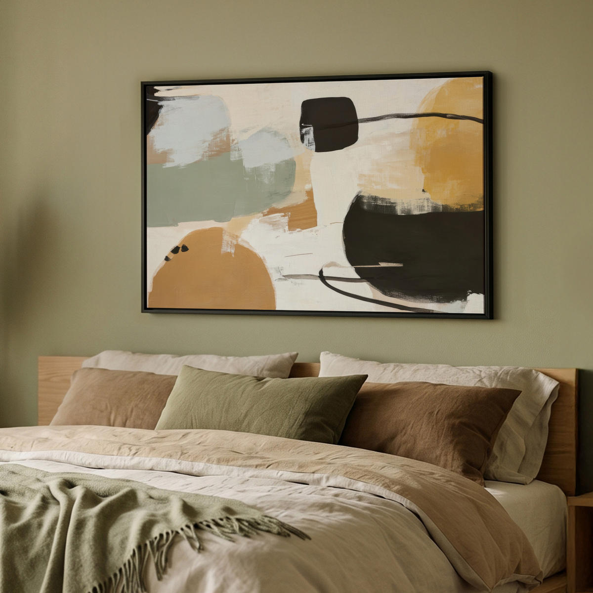 LEINWAND Bilder mit Rahmen - Farbe - Abstrakt - Farben - 90x60 - Currygelb, Textil (90/60cm) - MuchoWow