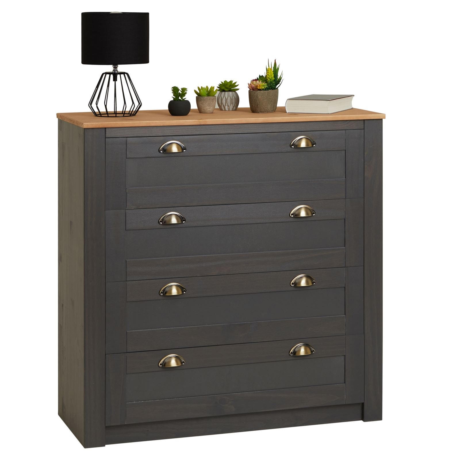 KOMMODE BOLTON - Anthrazit/Braun, Holz (91/93/40cm) - IDIMEX