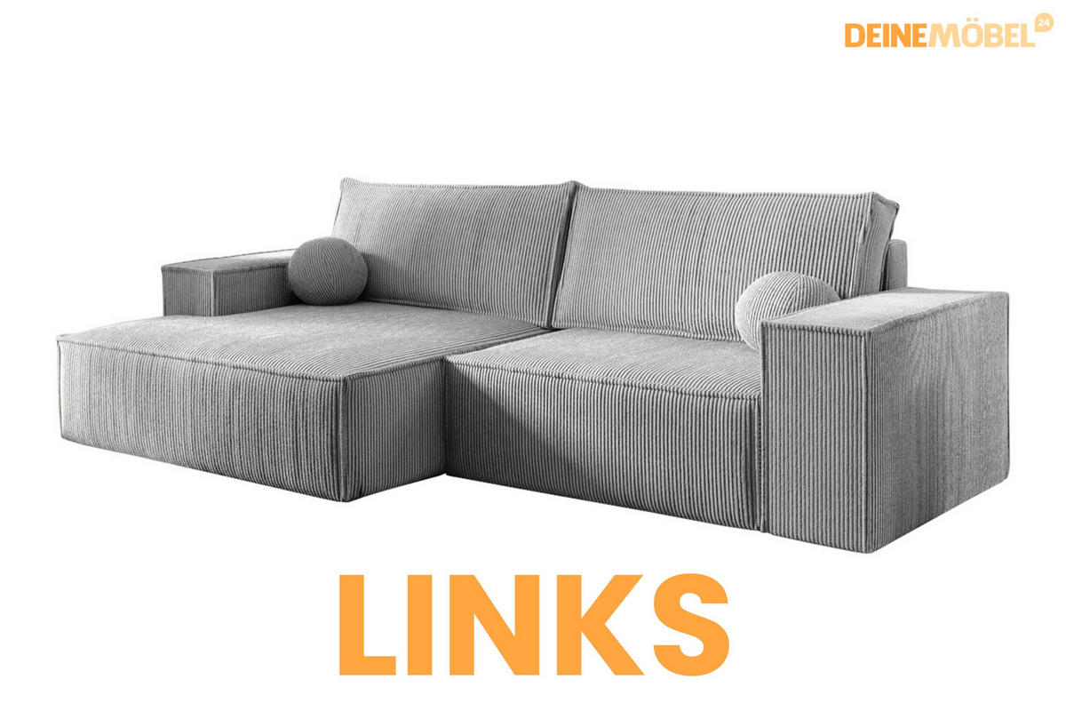 ECKSOFA NEPTUN 255/148 in Cord Hellgrau links - Hellgrau, Holz/Holzwerkstoff (255/148cm) - Deine Möbel 24