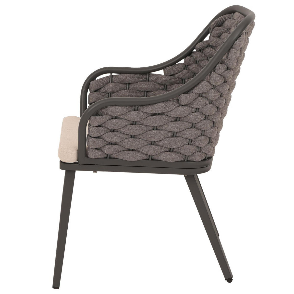 GARTENSTUHL 2er-Set aus Aluminium HxBxT 84x59x63cm Sitzhöhe 46cm Olefin (200 g/m²) Seilgeflecht Rope Anthrazit Kissen Taupe - Anthrazit, Metall (59/84/63cm) - PROREGAL