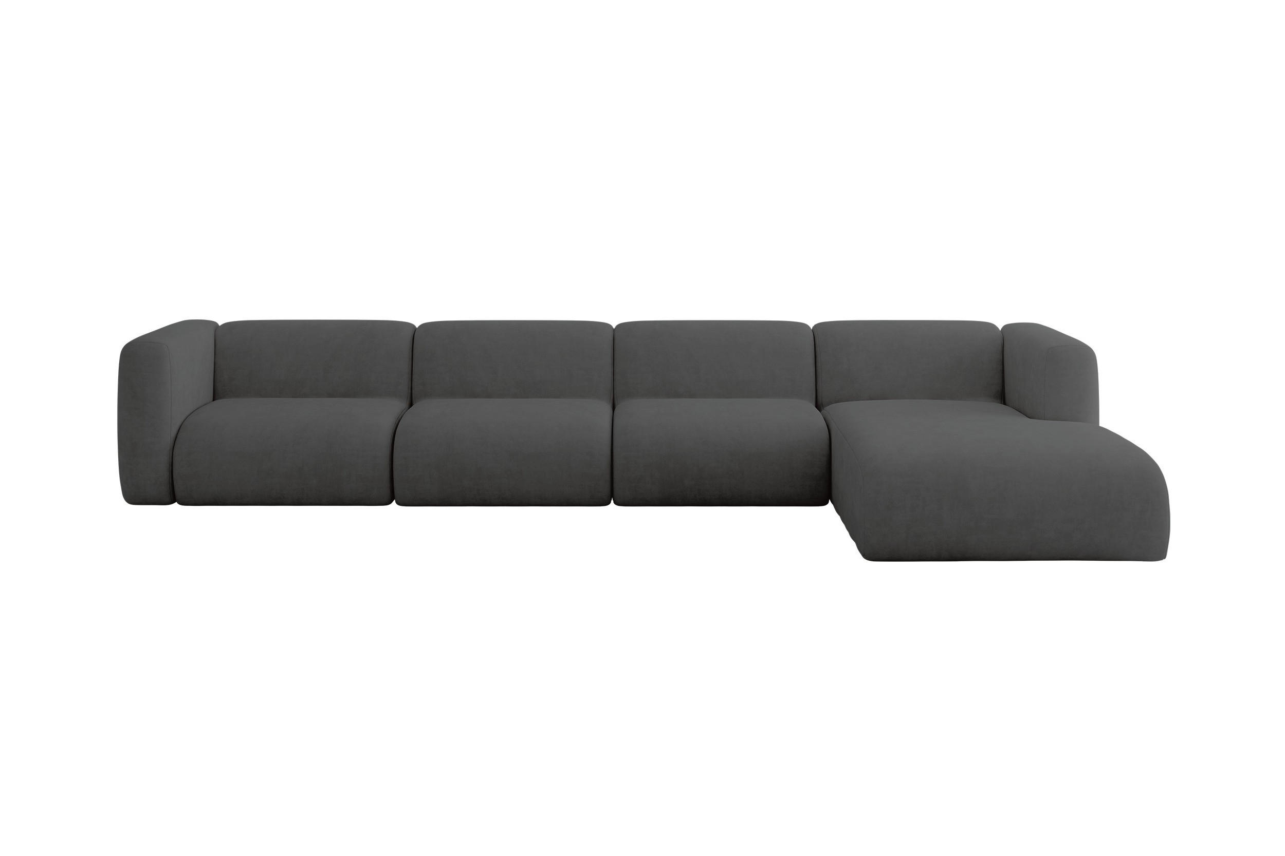 ALTDECOR ROHOVÁ SEDAČKA S PRAVOU OTOMANOU MIRA-L3 409x179x70 Tmavě šedá Velur