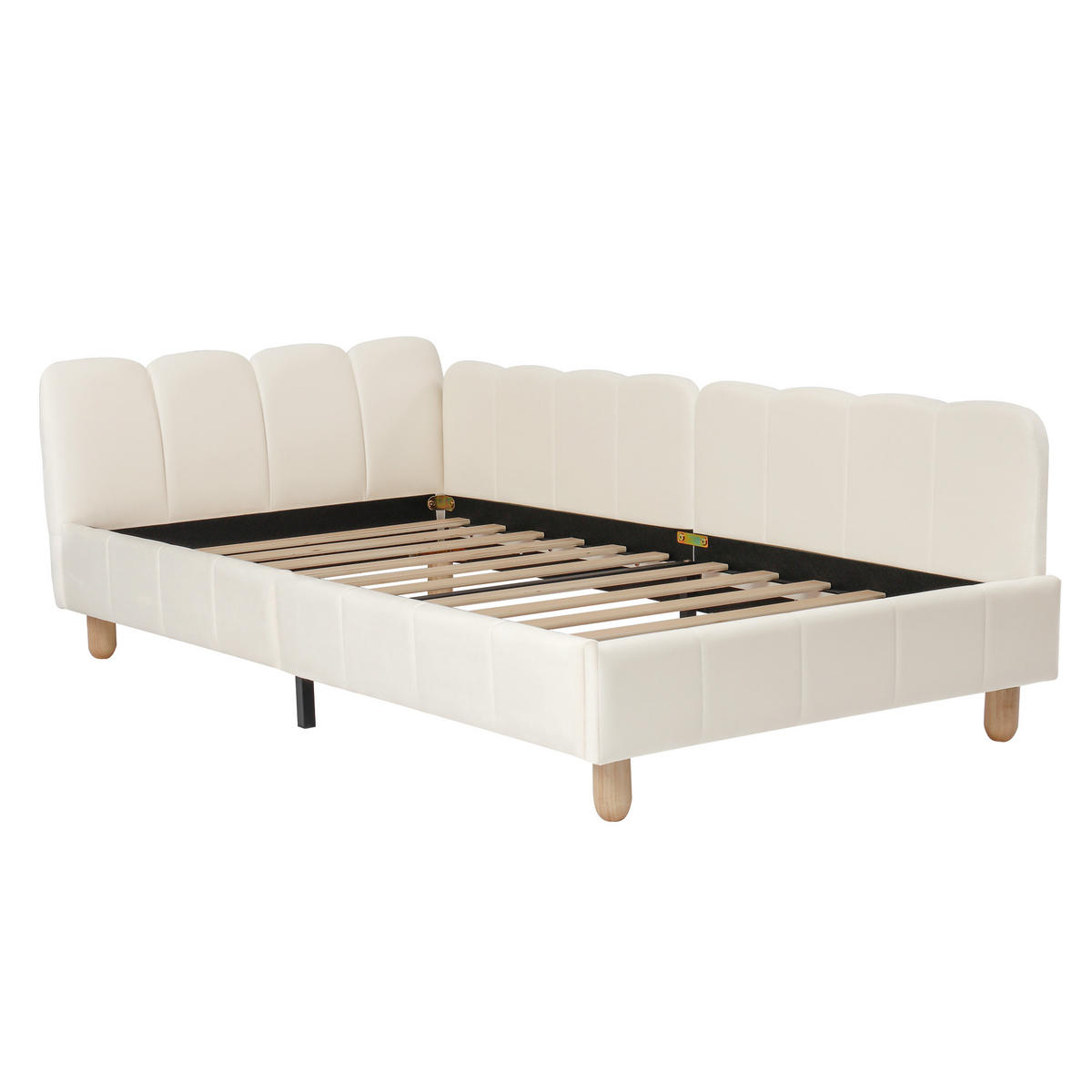 KINDERBETT mit Rausfallschutz 90x200 cm Samt Beige - Beige, Holz (90/200cm) - Meubliv
