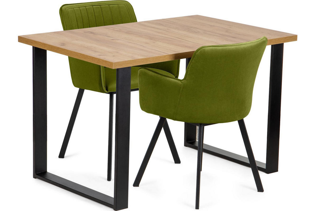 ESSTISCH CETO rechteckig Loft-Stile, eiche handwerk gold - Eichefarben/Schwarz, Holz/Metall (80/125/77cm) - KONSIMO®