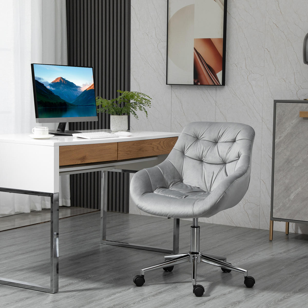 BÜROSTUHL, Chefsessel, Polyester, Grau - Grau, Kunststoff (58/90/59cm) - Vinsetto