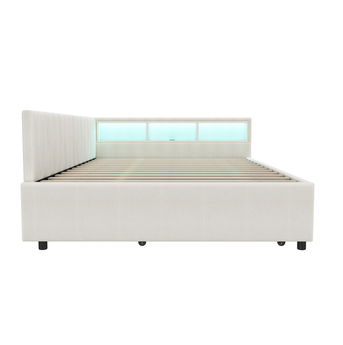 BETT 140/200 cm mit Kopfteil, USB-C und LED – inkl. Lattenrost, Beige - Beige, Textil (140/200cm) - BEAOK