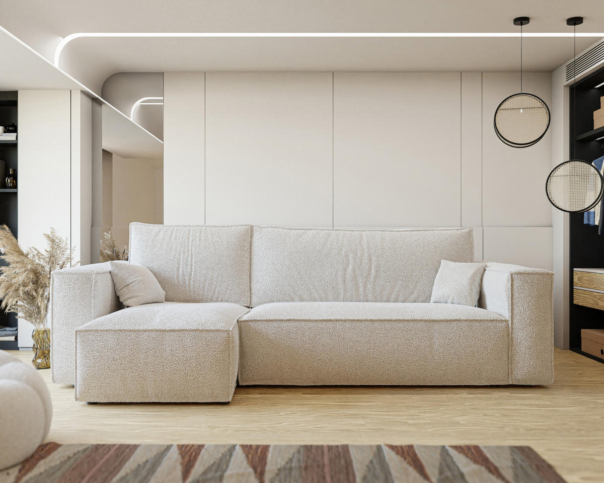 ECKSOFA Paris mit Schlaffunktion Cord - Creme, Textil (244/155cm) - Idohome