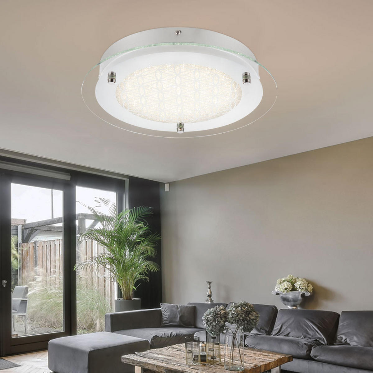 LED DECKENLEUCHTE Kristall Design Silber - Silberfarben, Glas (28/28/5.6cm) - Globo Lighting