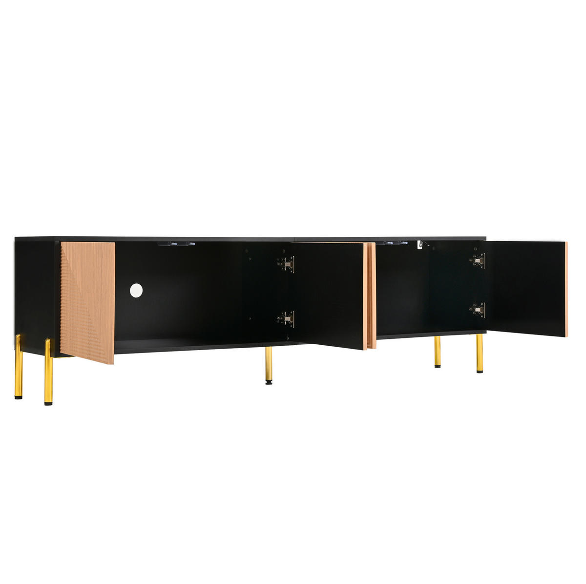 LOWBOARD 179/35/53,5 cm aus Holzwerkstoff mit 4 Türen und goldfarbenen Metallbeinen Schwarz/Natur - Hellbraun, Holzwerkstoff (179/53.5/35cm) - Modenvie