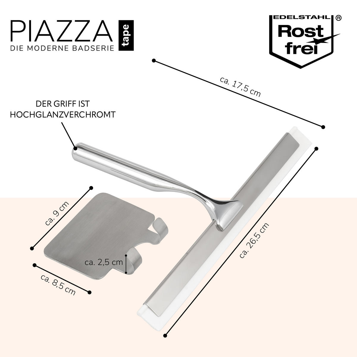 DUSCHABZIEHER PIAZZA TAPE schwarz - Edelstahlfarben, Metall (26.5/17.5/2.5cm) - bremermann