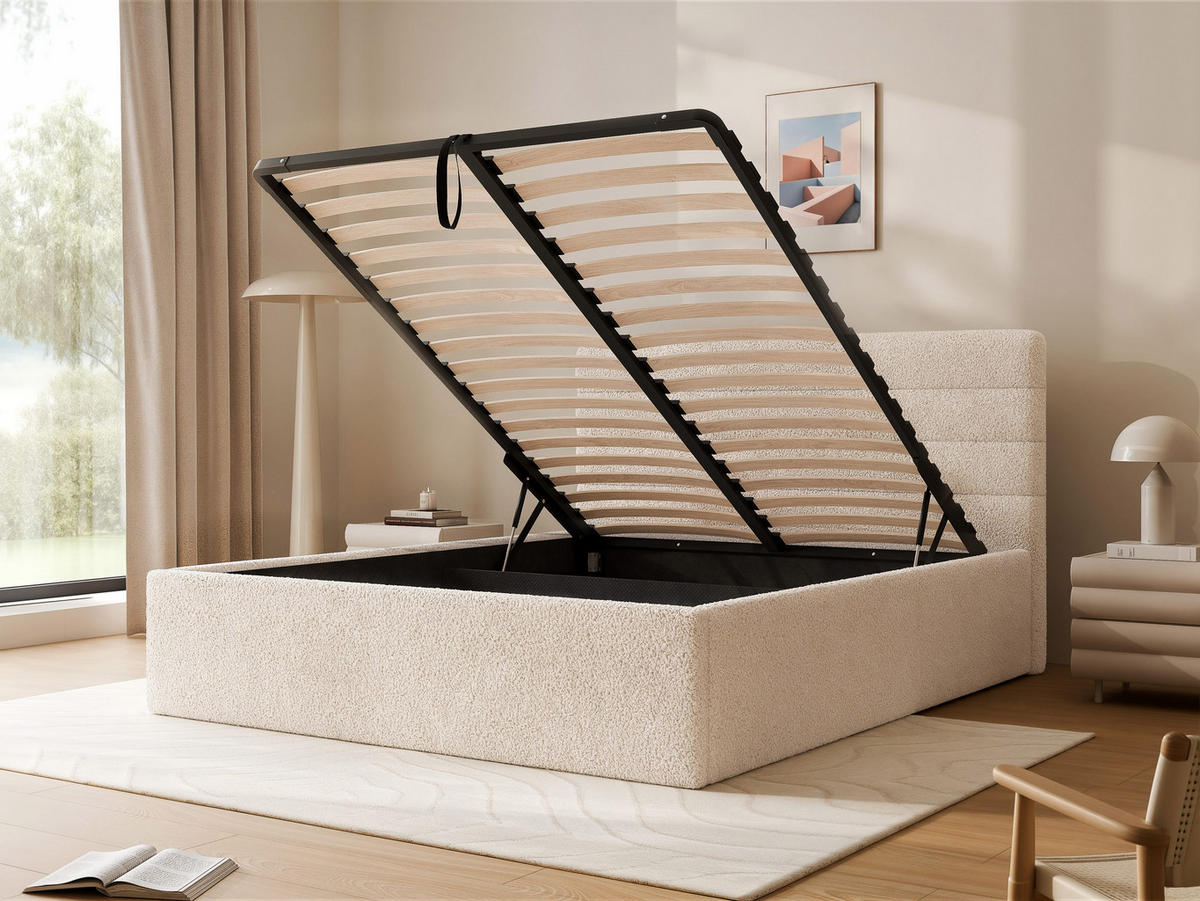 POLSTERBETT MIKO 160/200 cm Bettkasten, Hellbeige - Sandfarben, Holzwerkstoff/Textil (160/200cm) - Idohome