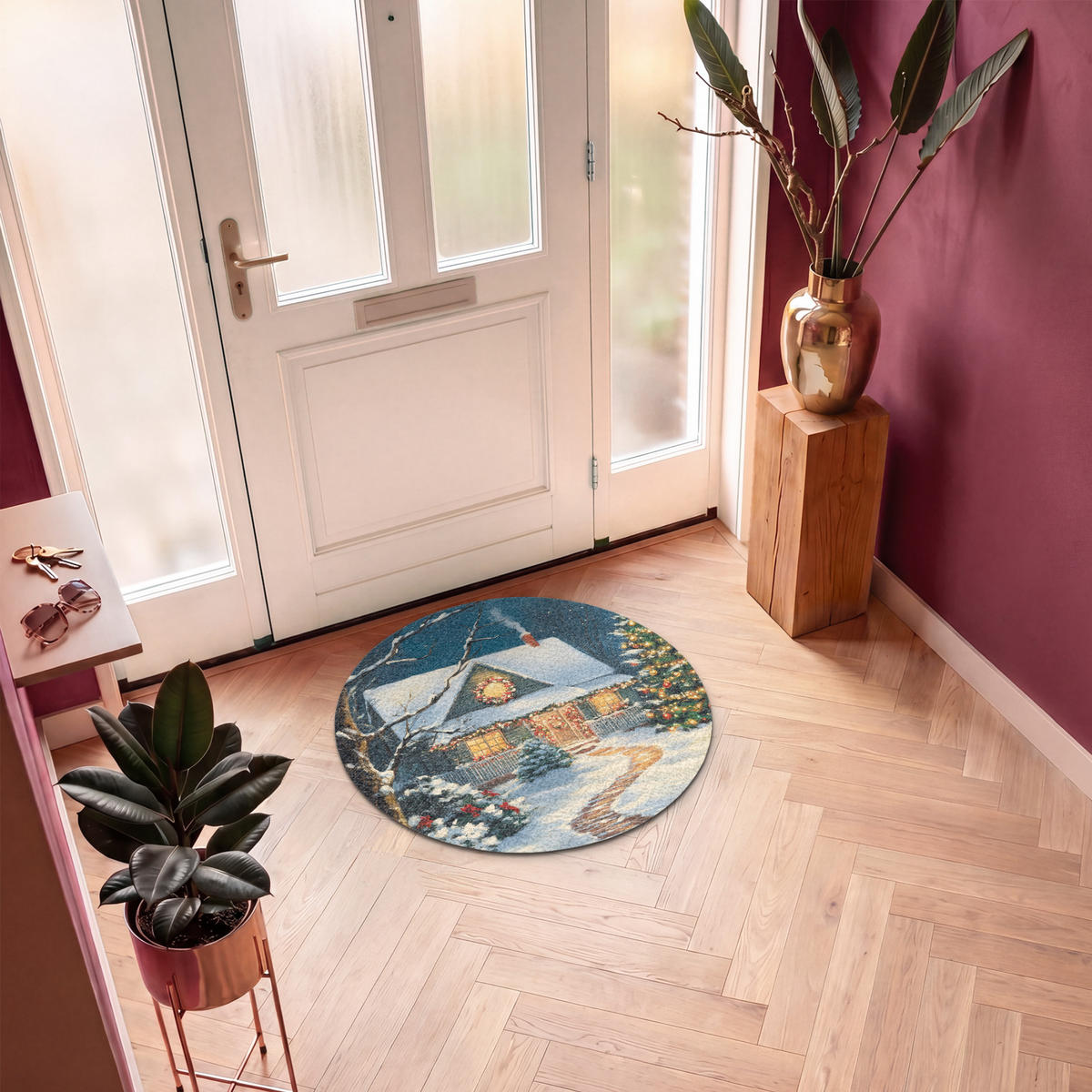 ROHOŽKA Vánoce - Vánoční stromek - Zima - Domov - Sníh 90x90 cm - různobarevná, textil/umělá hmota (90/0.4cm) - MuchoWow