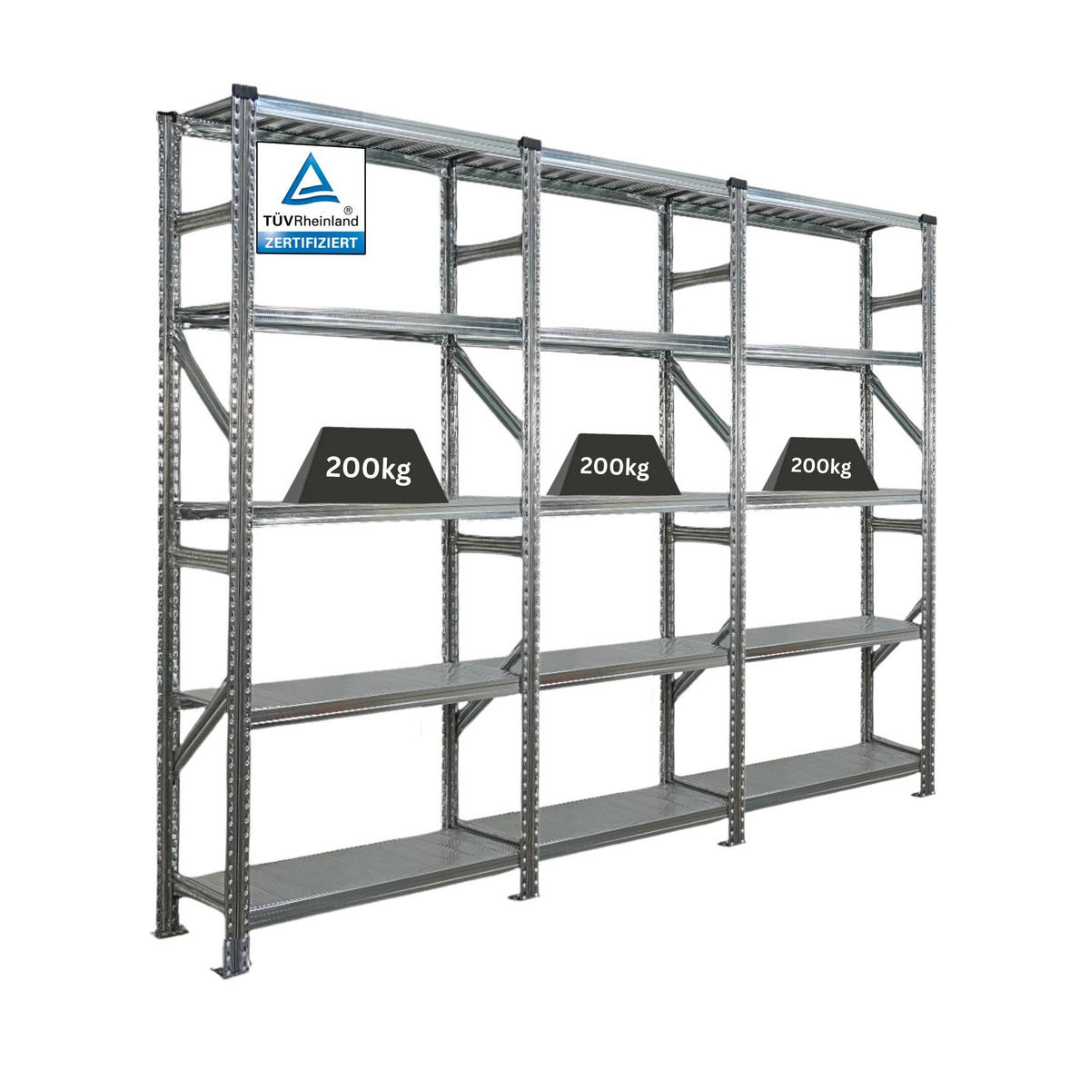 FACHBODENREGAL PROXIMO 200x270x40cm 5 Ebenen Beidseitig nutzbar Verzinkt - Silberfarben, Metall (270/200/40cm) - PROREGAL