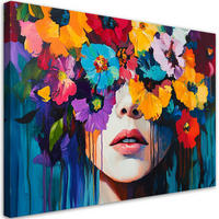 LEINWANDBILD Frau mit Blumen auf dem Kopf 90x60cm - Multicolor, Textil (90/60cm) - Feeby