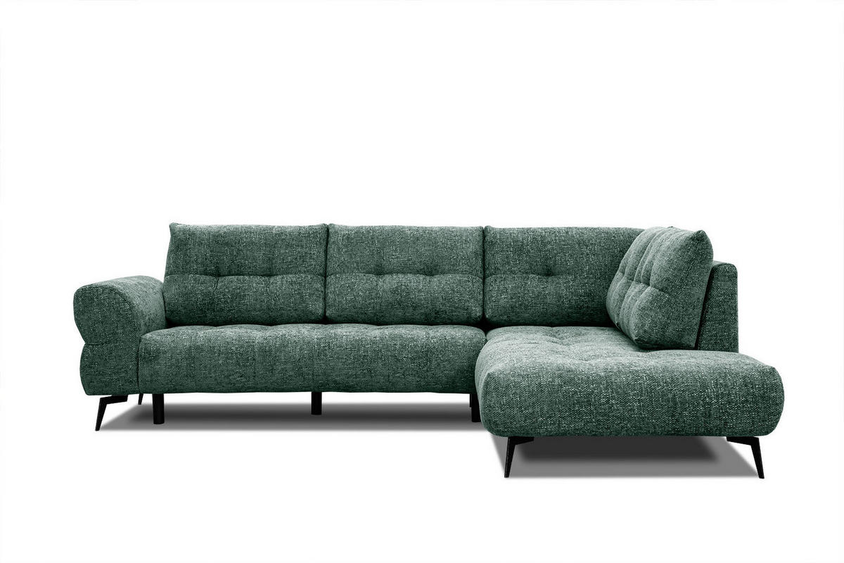 ECKSOFA SALVINI 5-Sitzer, smaragdgrün - Smaragdgrün/Schwarz, Holzwerkstoff/Textil (292/158cm) - Courtois Laville