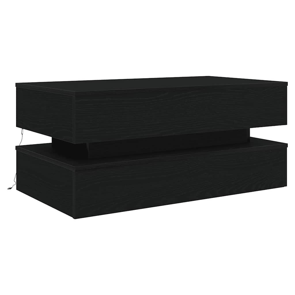 COUCHTISCH Moderner 90/50/40 cm aus Holzwerkstoff Schwarz Eichen-Optik mit Led-Leuchten - Schwarz, Holz (50/90/40cm) - vidaXL