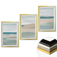 WANDBILDER 3er Set - 40x60 cm Goldrahmen - Abstrakte blaue Landschaften - Goldfarben, Kunststoff (40/60cm) - ArtPrintCave