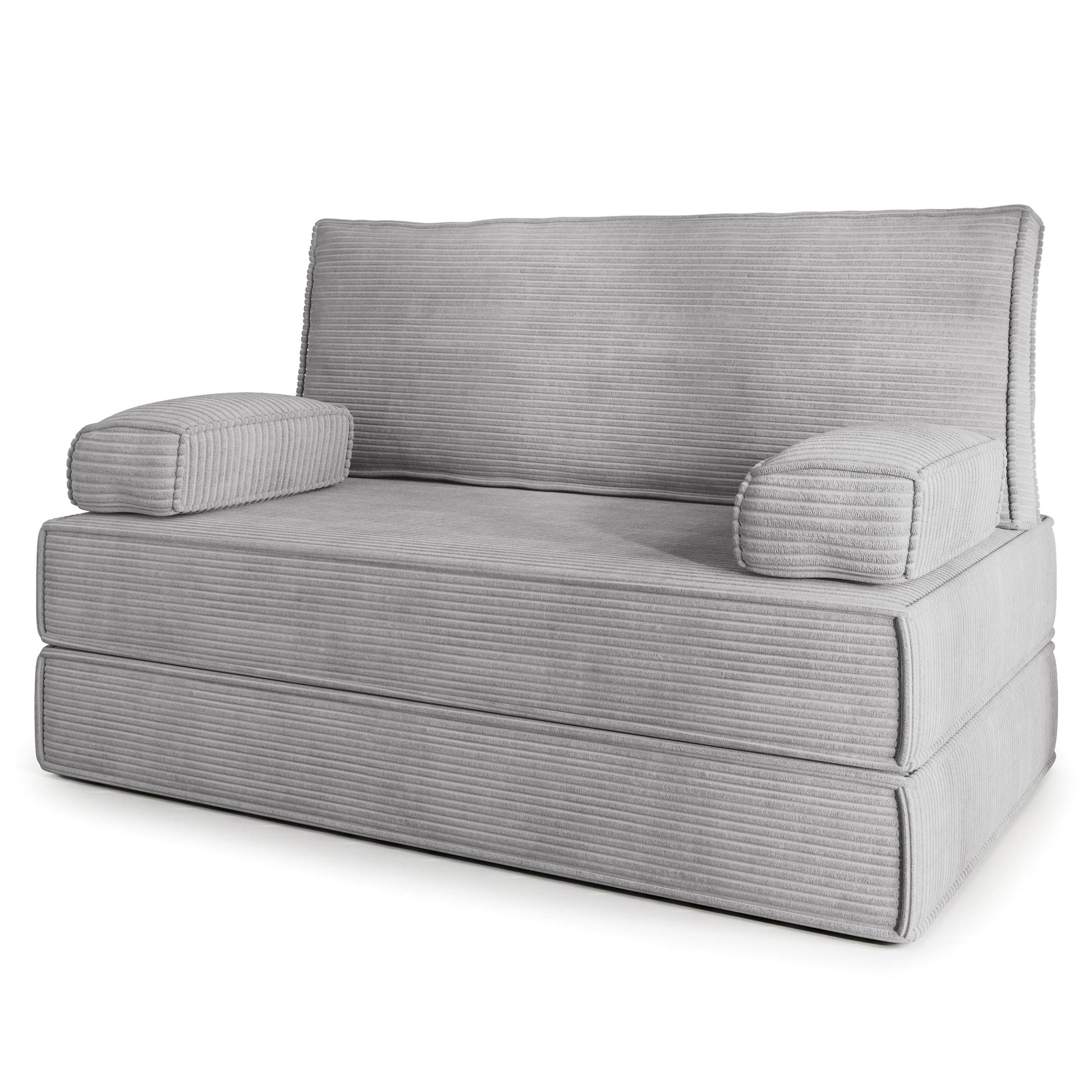 BETTSOFA LADIA aus Schaumstoff Kordstoff Hellgrau Schlaffunktion - Hellgrau, Textil (140/86/60cm) - MASSENO