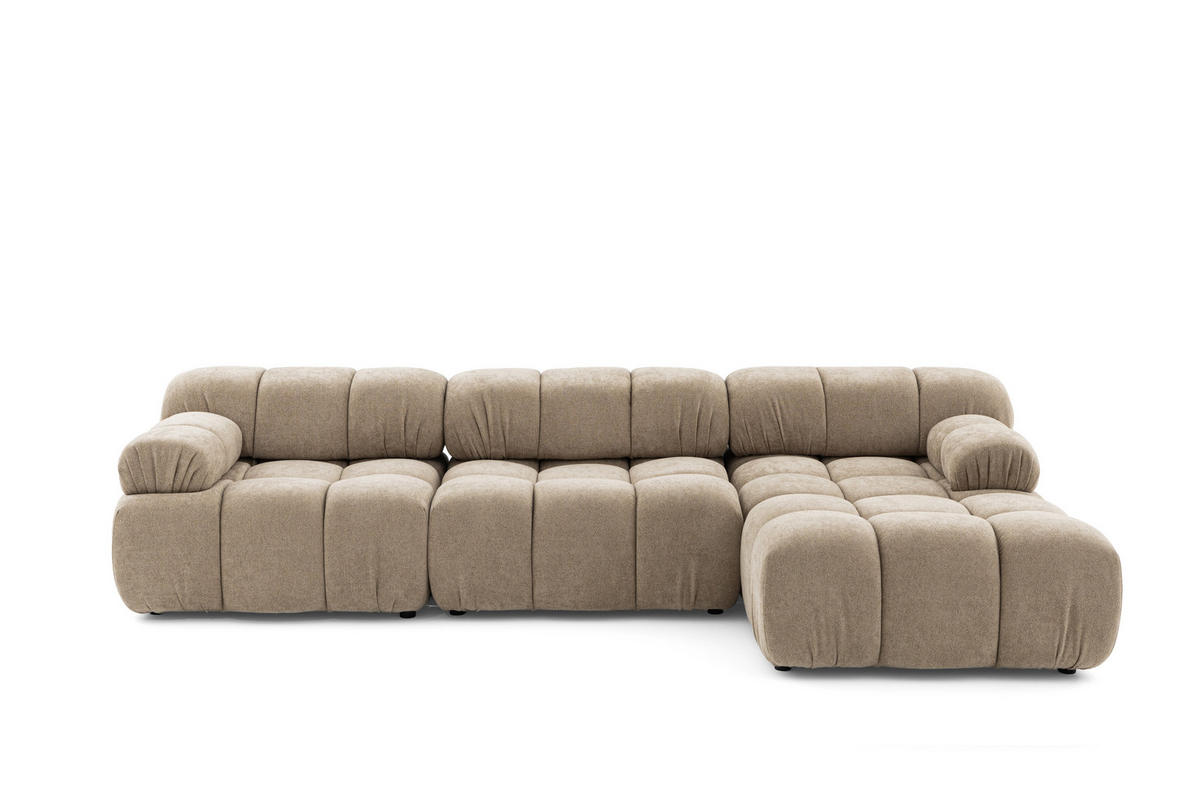 MODULARES Ecksofa MOMENTUM L, Rechts, Breite 282 cm, strukturierter Stoff, Beige - Chromfarben/Beige, Holz/Textil (155/282cm) - Muffo