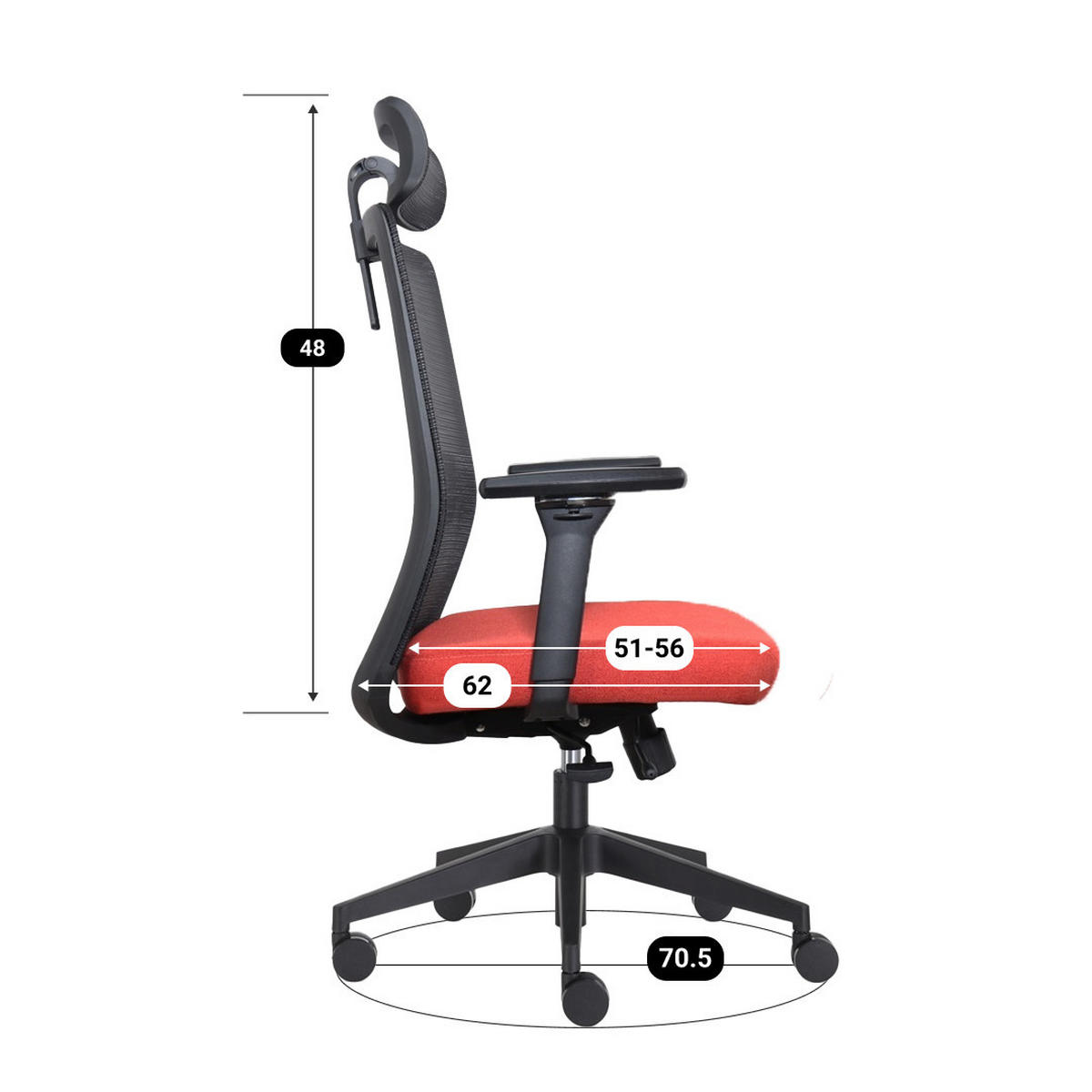 BÜROSTUHL Napoli Deluxe 4D - NEN-EN 1335 - Rot - Rot/Schwarz, Textil (70/118/62cm) - Sedero