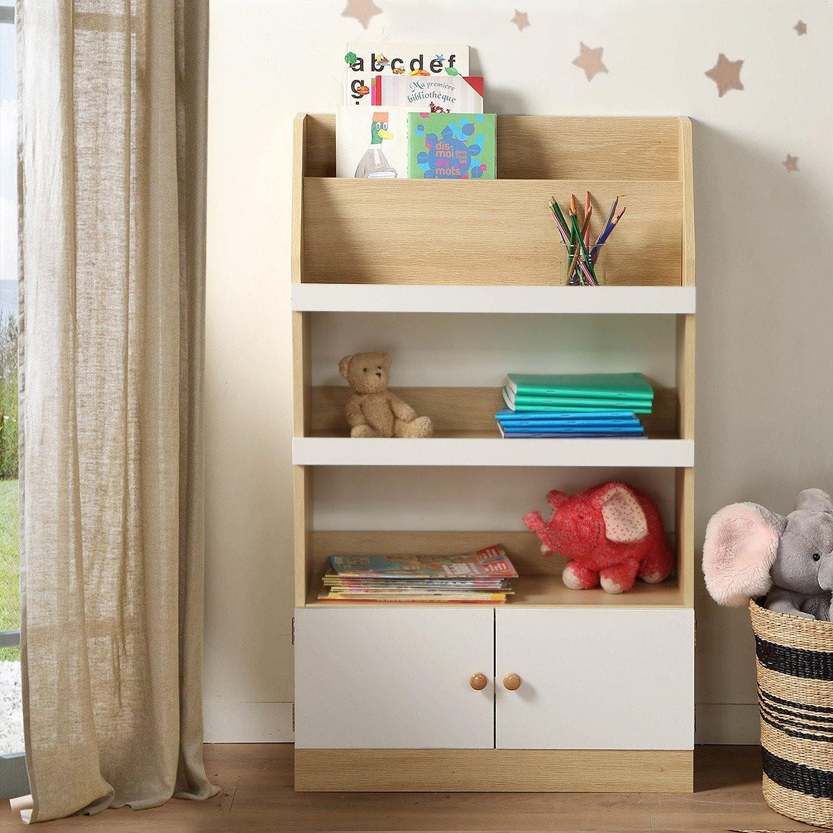AUFBEWAHRUNGSREGAL mit 2 Türen für Kinder 106/25,5/62,8 cm - Apfelbaumfarben, Holzwerkstoff (25.5/106/62.8cm) - Calicosy