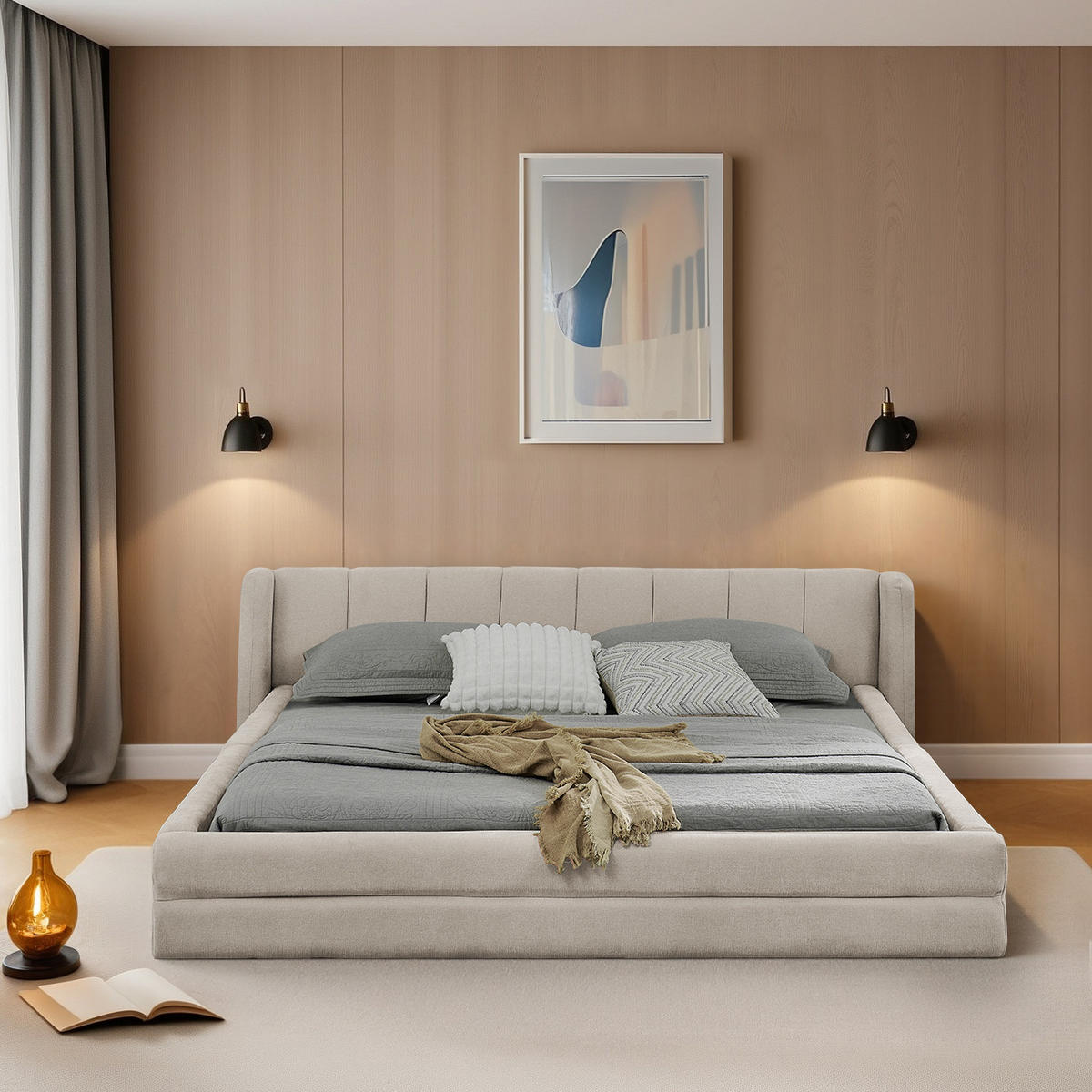 POLSTERBETT 160/200 cm in Beige Stoff - Beige, Holzwerkstoff/Textil (160/200cm) - WISHDOR
