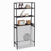 WASCHMASCHINENREGAL Schwarz 3 Ablagen MDF Metall - Schwarz, Holzwerkstoff/Metall (65/157/28cm) - Relaxdays