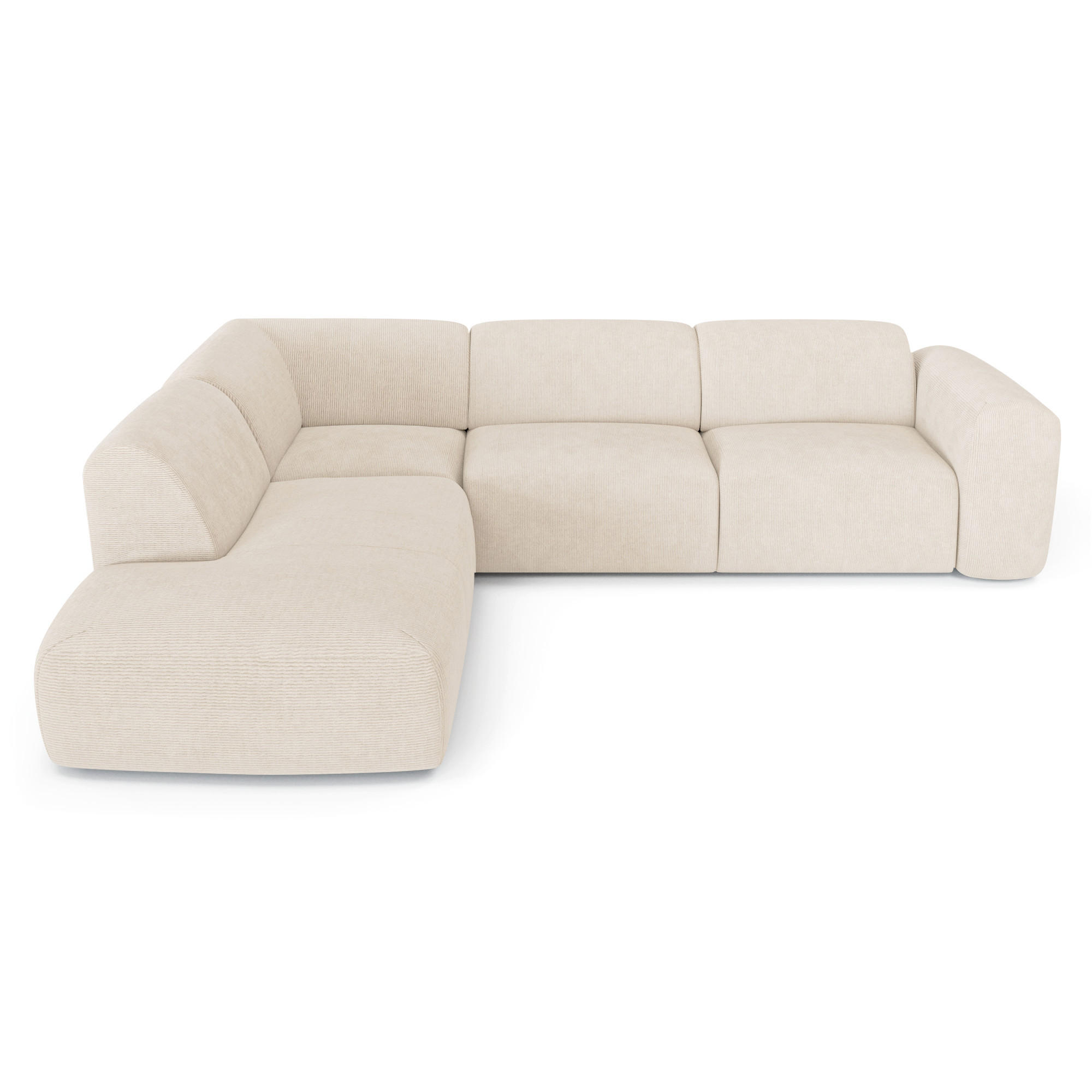 ECKSOFA LINKS Gerippter Samt Creme 269cm - Creme, Textil (221/269cm) - Sia Home