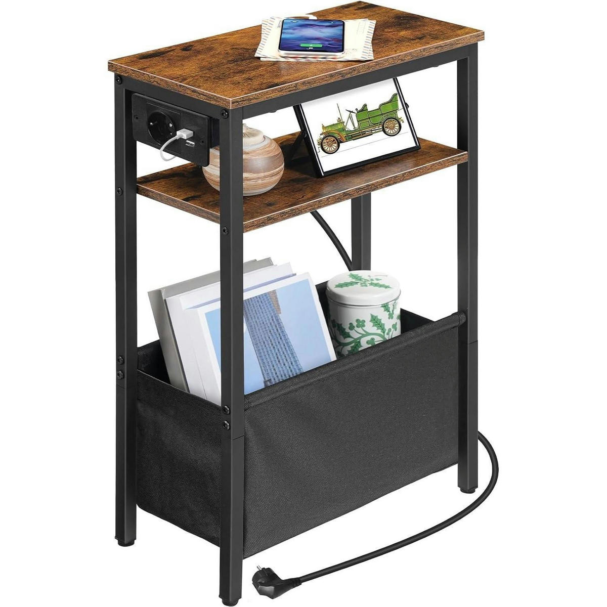 BEISTELLTISCH mit Ladestation und Stauraum 40 x 20 x 60 cm Rustikales Braun - Braun, Holzwerkstoff (20/40/60cm)