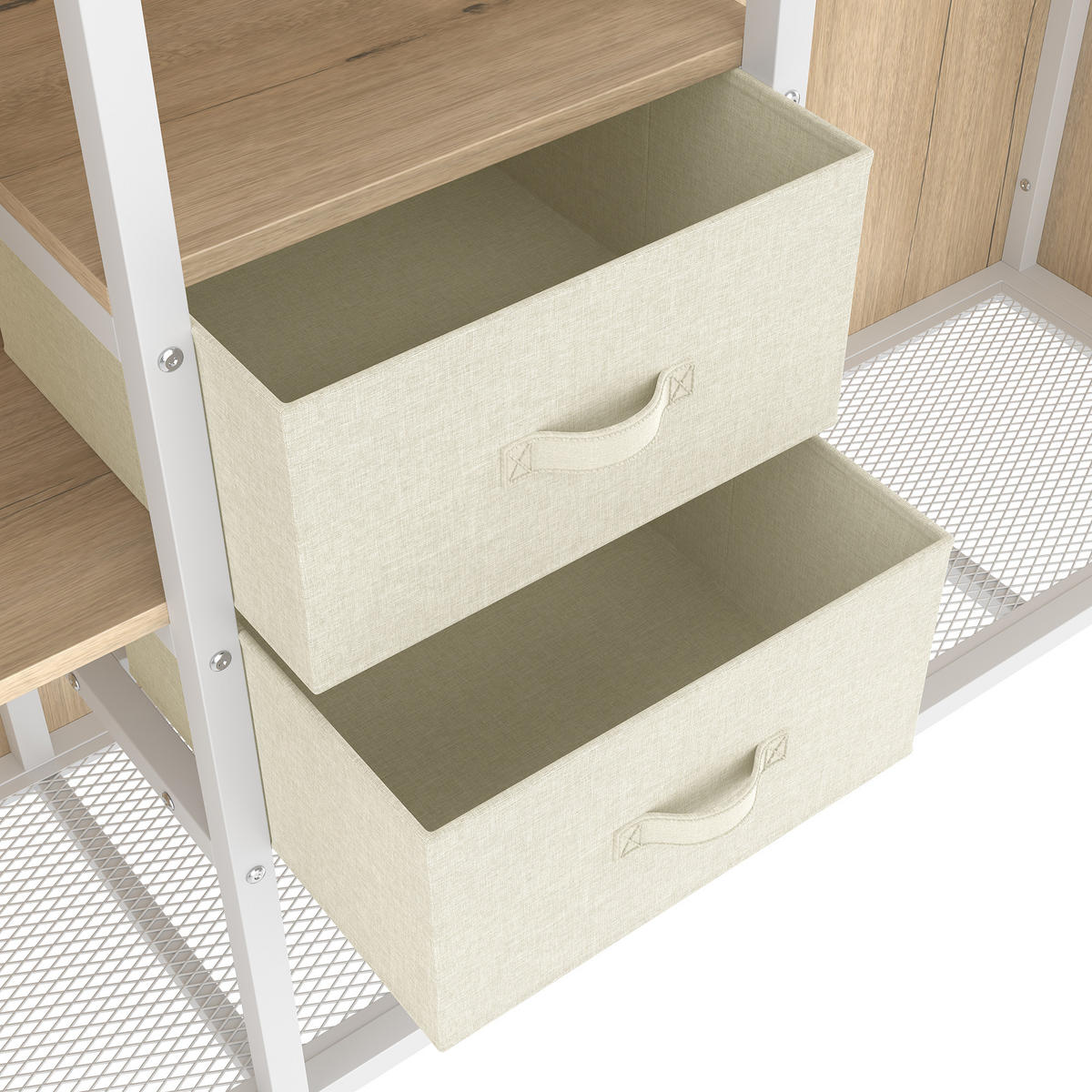 HOCHBETT aus Metall/MDF 90x200 cm in Weiß mit LED & 2 Schubladen - Weiß, Metall (90/200cm) - Modfu