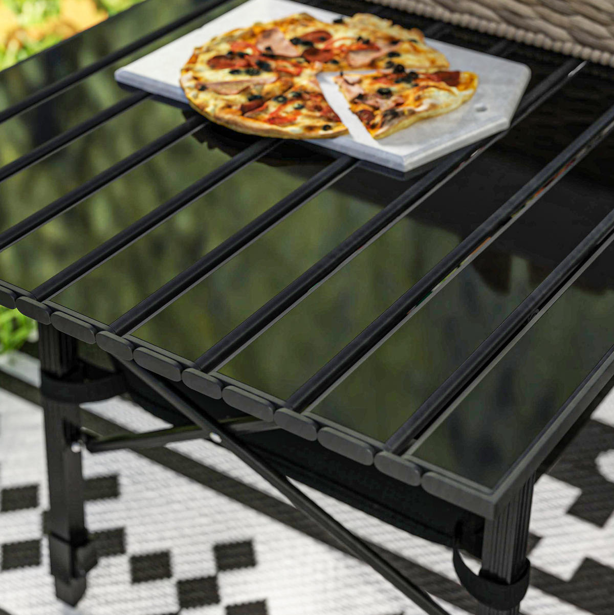 CAMPINGTISCH 90/55/45-66 cm schwarz aus Aluminium klappbar - Schwarz, Metall (90/55/66cm) - OKWISH