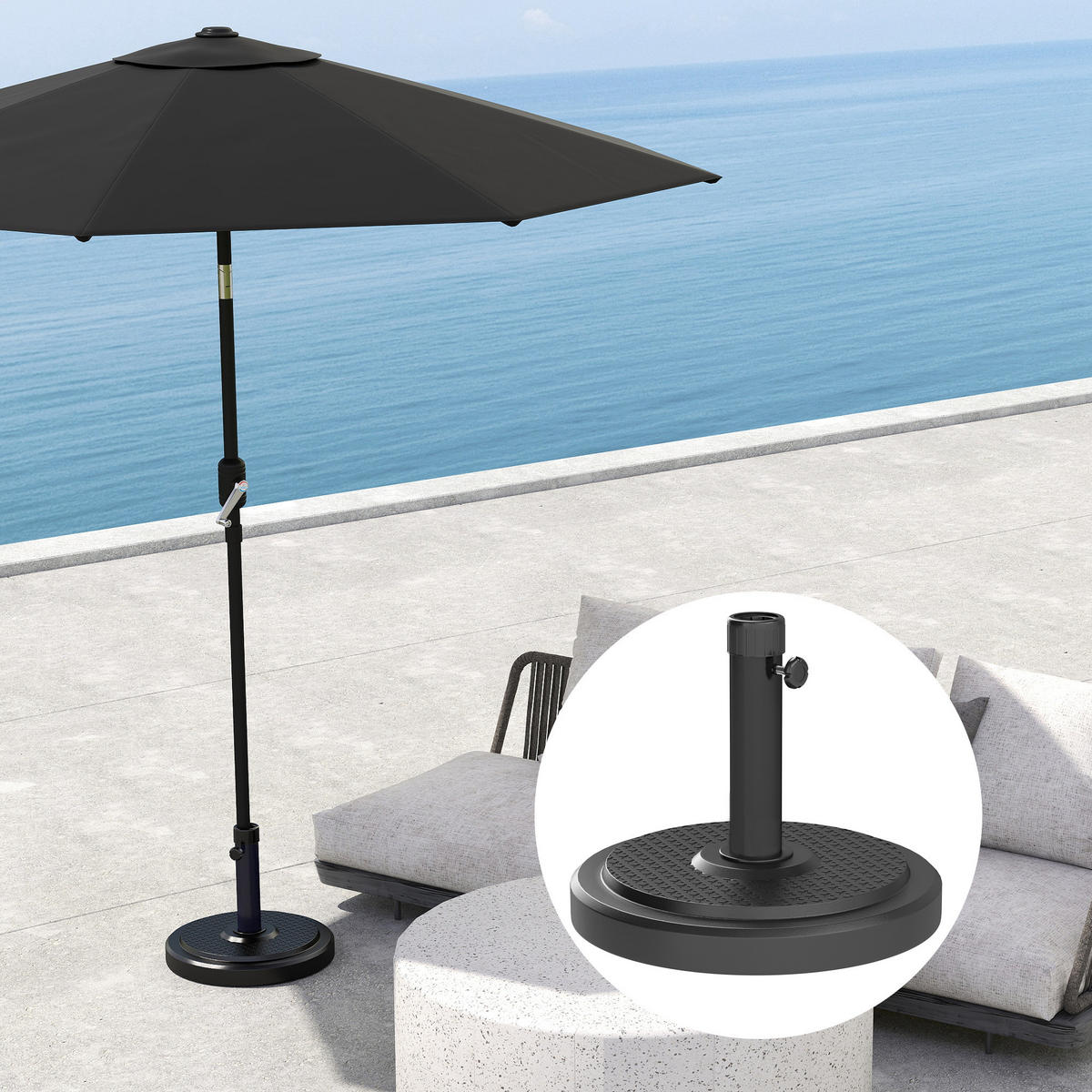 SONNENSCHIRMSTÄNDER HDPE Metall Schwarz - Schwarz, Kunststoff (48/48cm) - Outsunny