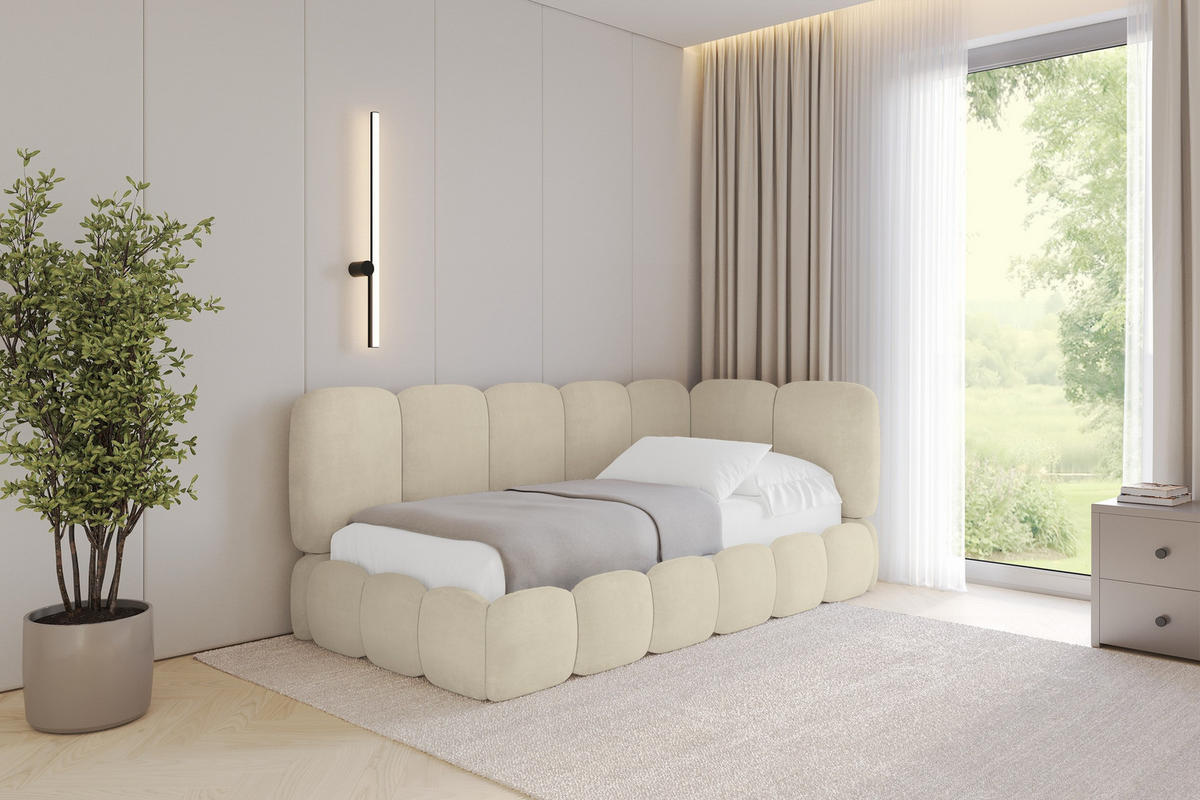 EINZELLBETT Jugendbett mit Bettkasten, Links - AVRY 100x200 Beige - Beige, Holzwerkstoff/Textil (100/200cm) - ALTDECOR