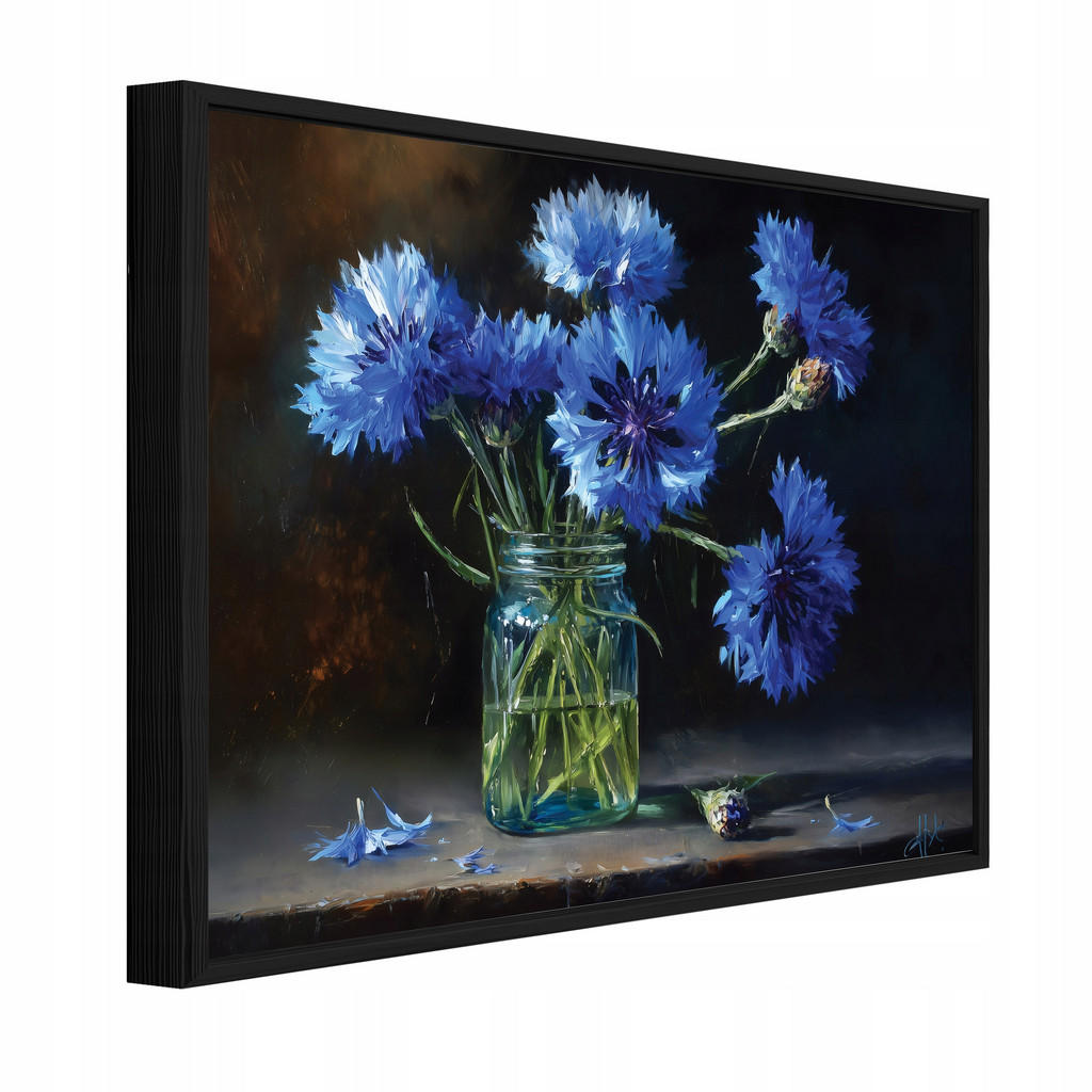 Wallarena ZARÁMOVANÉ obrazy květin ve váze vintage modrá 100x70 cm