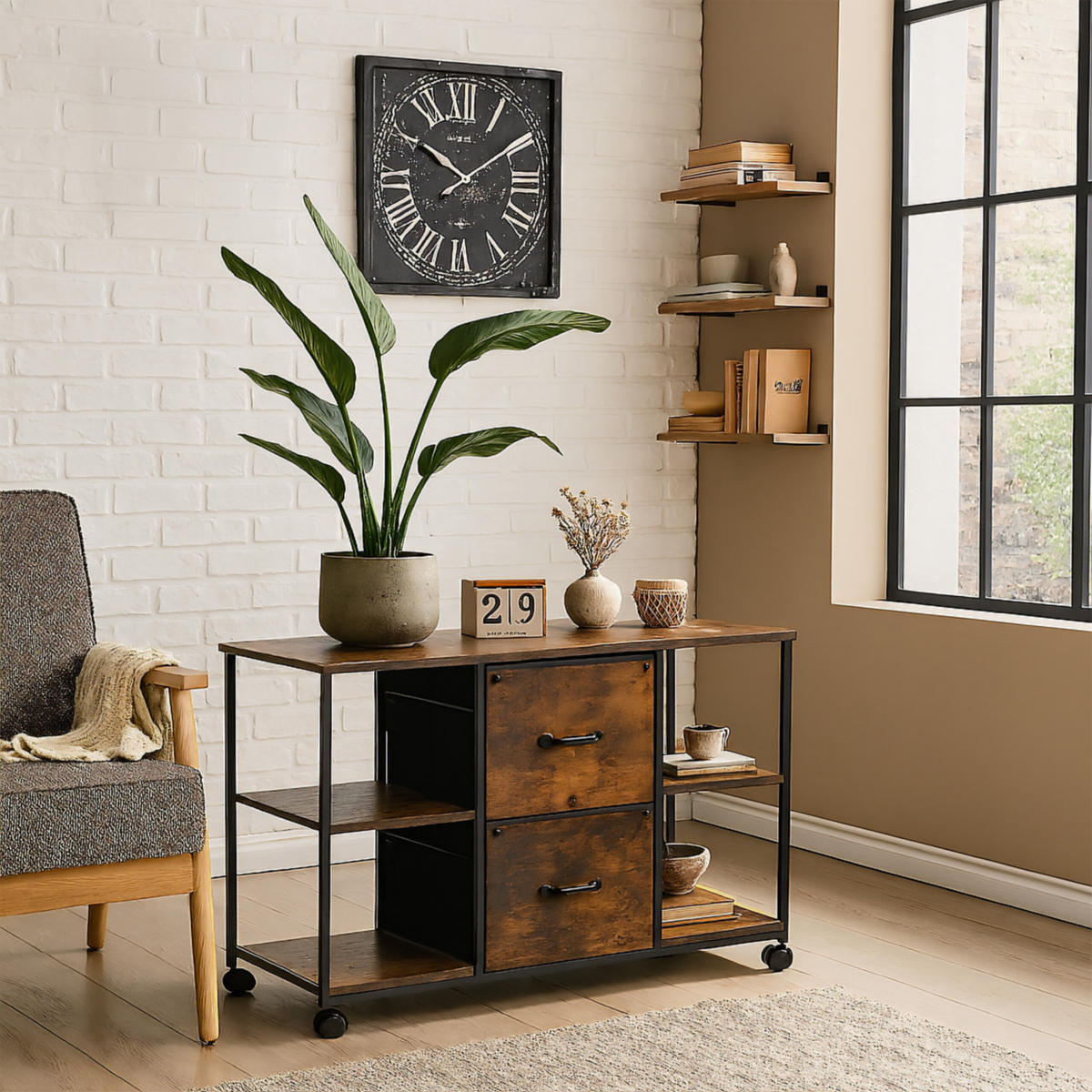 ROLLCONTAINER - Schwarz/Braun, Holz/Holzwerkstoff (100/67/40cm) - Relaxdays