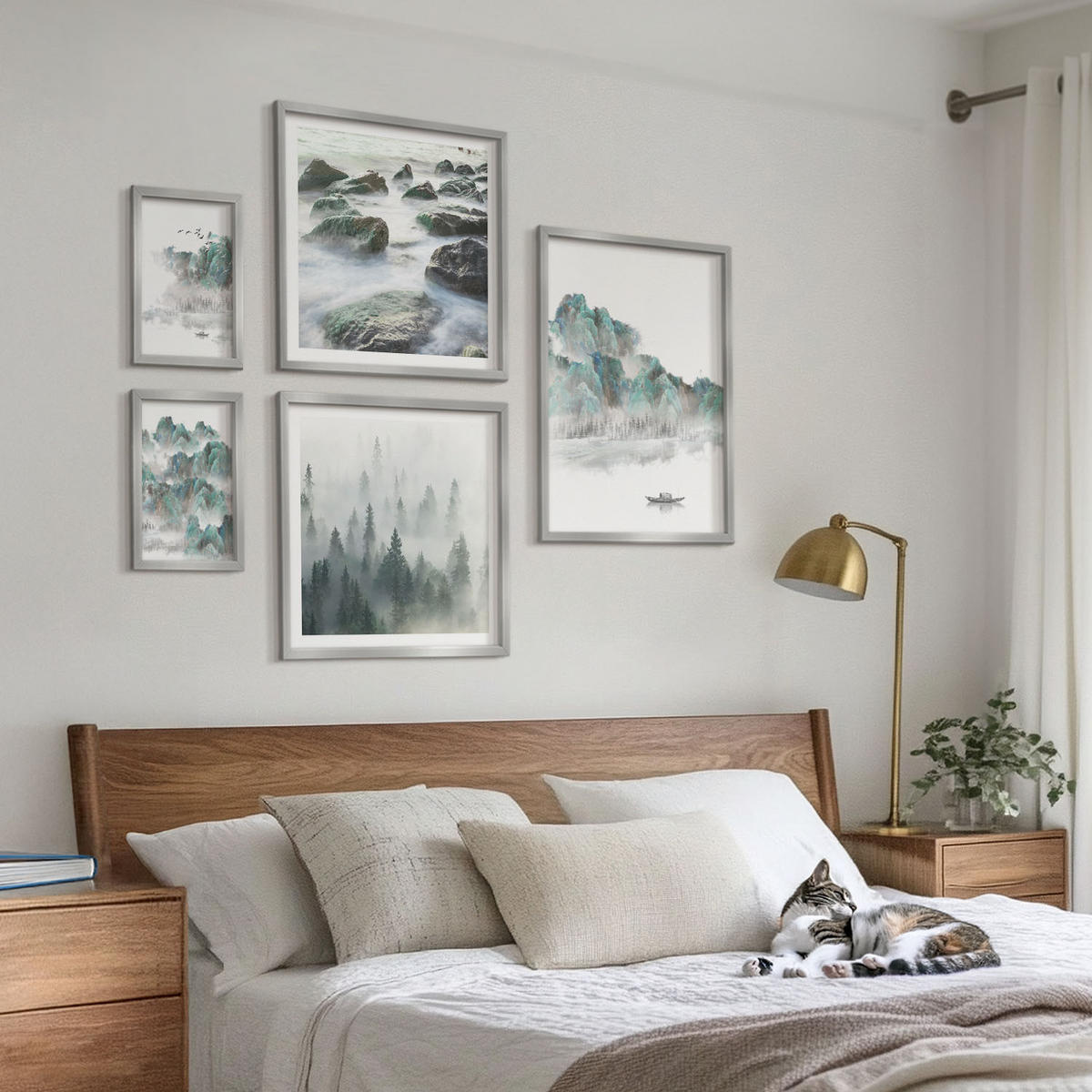 WANDBILDER 5er Set - 50x50 cm & 20x30 cm & 40x60 cm Silberner Rahmen - Sommerwiesenblumen Sonnenuntergang - Silberfarben, Kunststoff (40/60cm) - ArtPrintCave