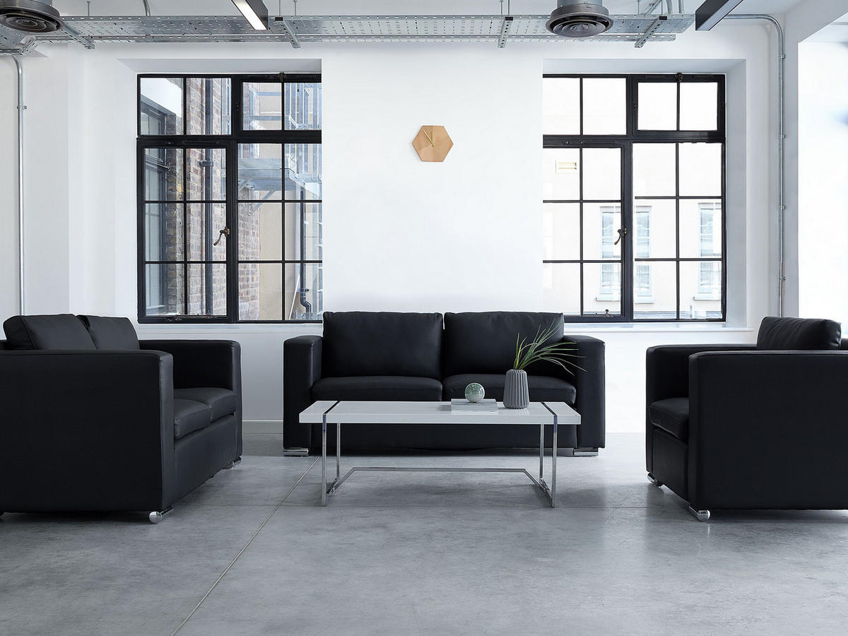 SOFA-SET 6-sitzer Leder Schwarz Helsinki - Schwarz, Leder/Kunststoff (186/72/76cm) - Beliani