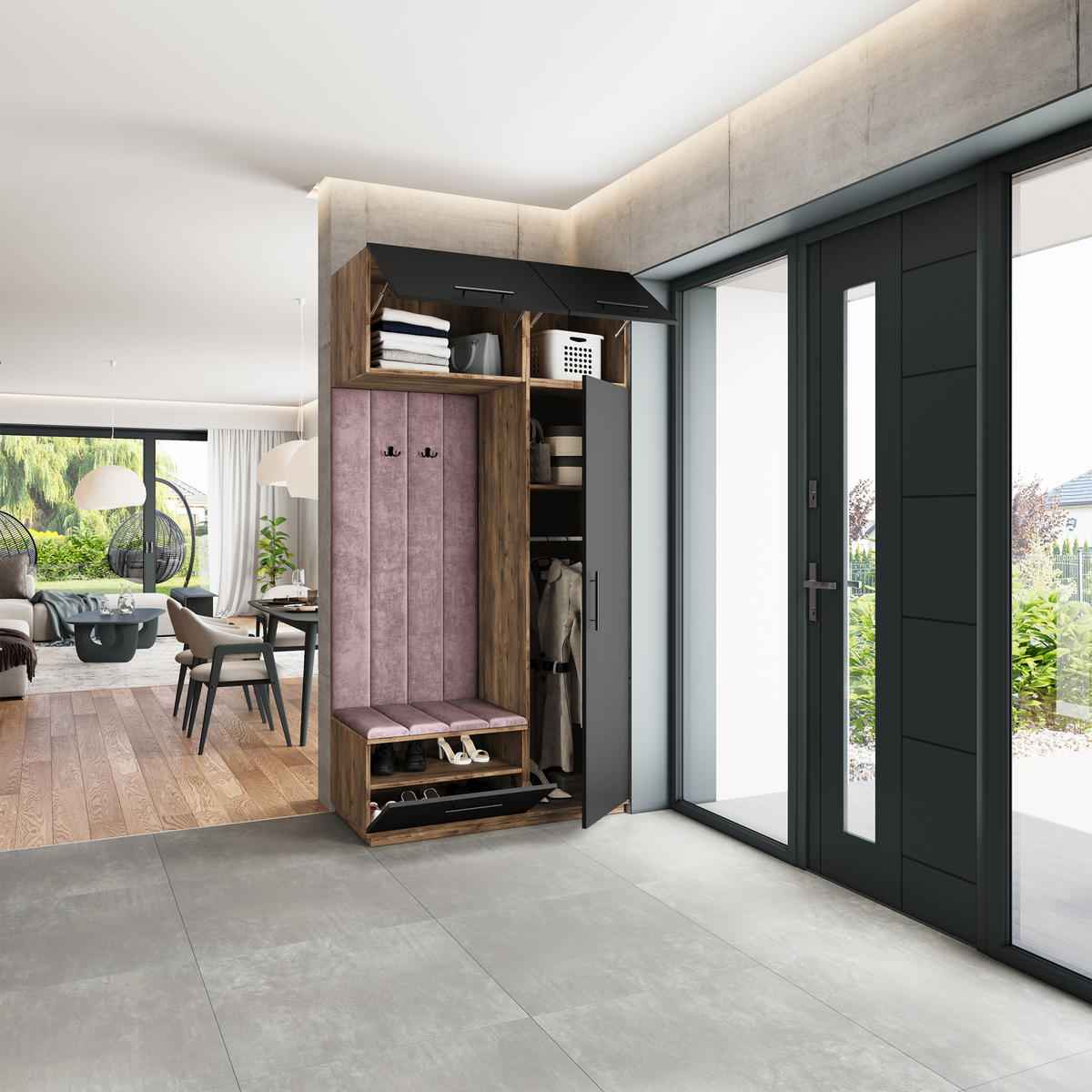 GARDEROBENSCHRANK REMA 120/240/60 cm Modern Garderobe-Set Eiche Lefkas - Eichefarben/Lila, Holzwerkstoff (120/240/60cm) - MASSENO