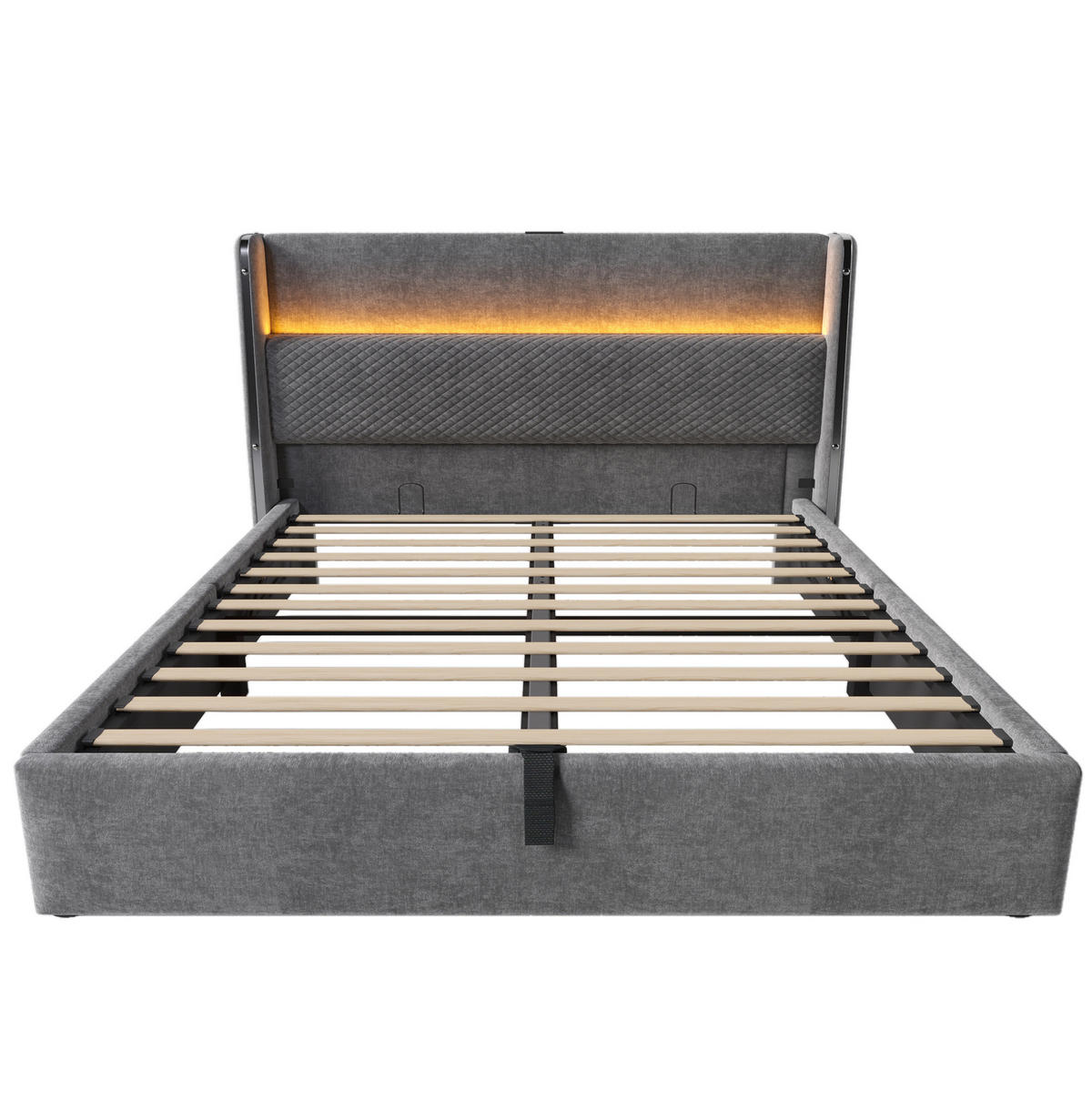 POLSTERBETT 160/200 cm Grau mit hohem Kopfteil und LED-Beleuchtung - Grau, Textil (160/200cm) - OKWISH