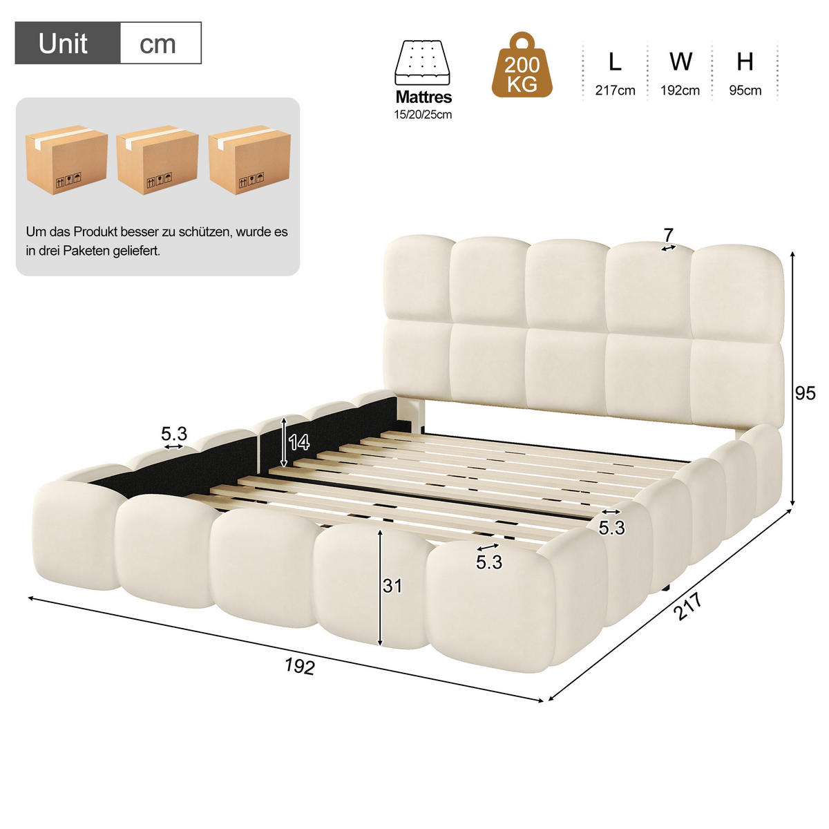 POLSTERBETT Beige Samt 180x200 Lattenrost gepolstertes Kopfteil - Beige, Textil (180/200cm) - FLIEKS