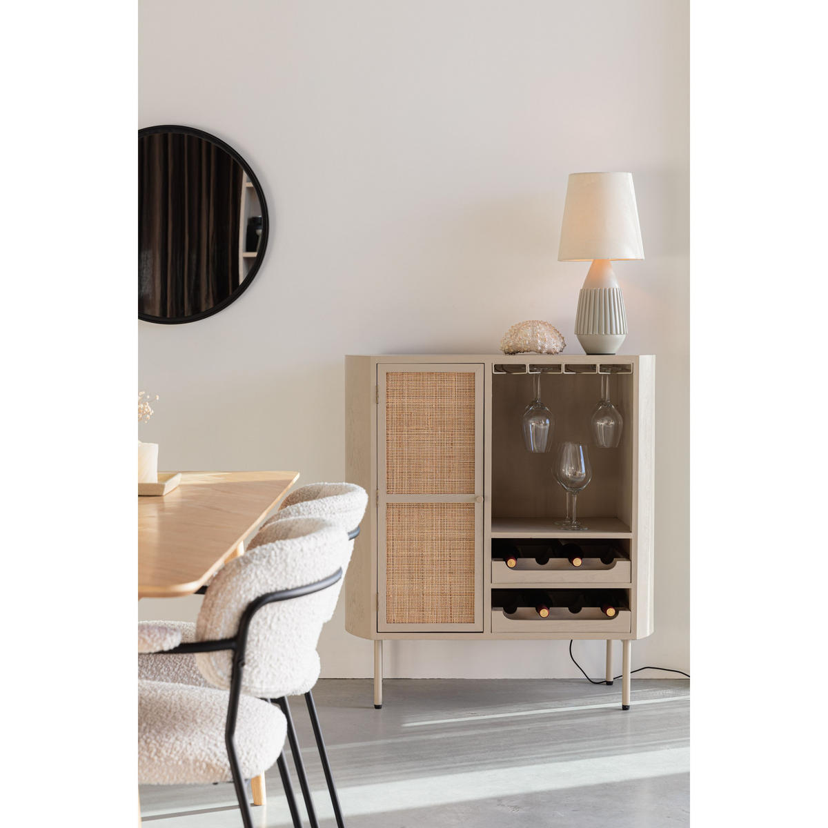 WEINSCHRANK Amaya Rattan - Beige, Holzwerkstoff (90/100/38cm) - Housecraft Living