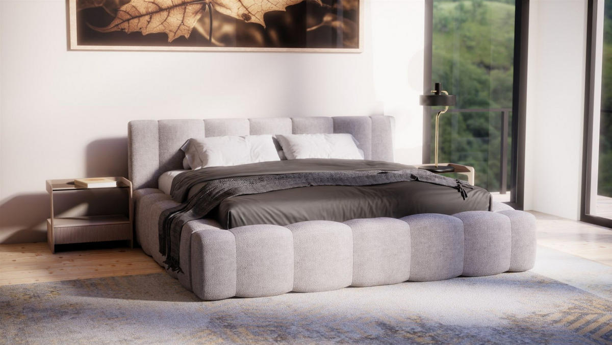 POLSTERBETT Lizeth Komplettset - Hellgrau, Holzwerkstoff/Textil (200/200cm) - Fun Möbel