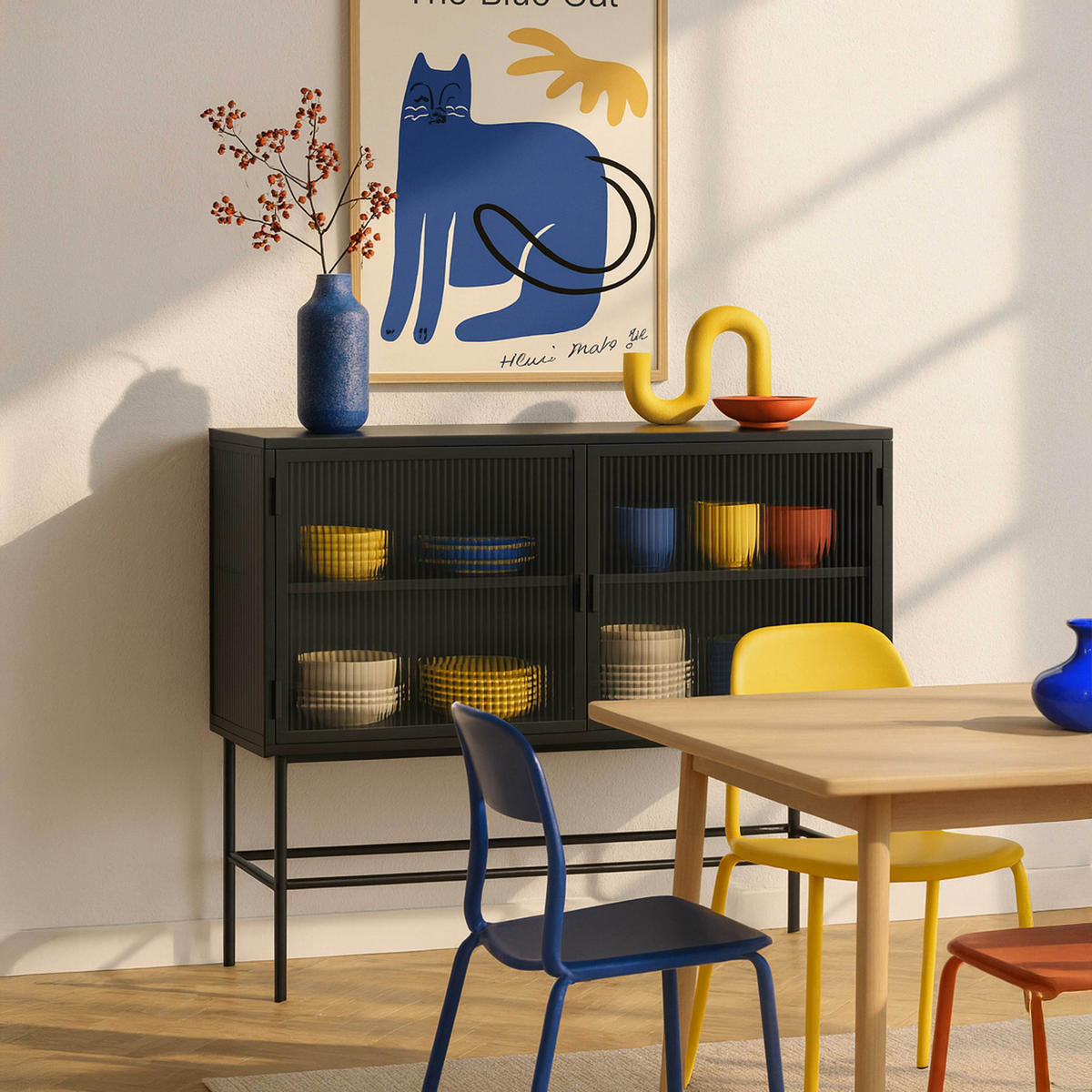 SIDEBOARD, Schwarz - Schwarz, Metall (43/90/110cm) - Oviala