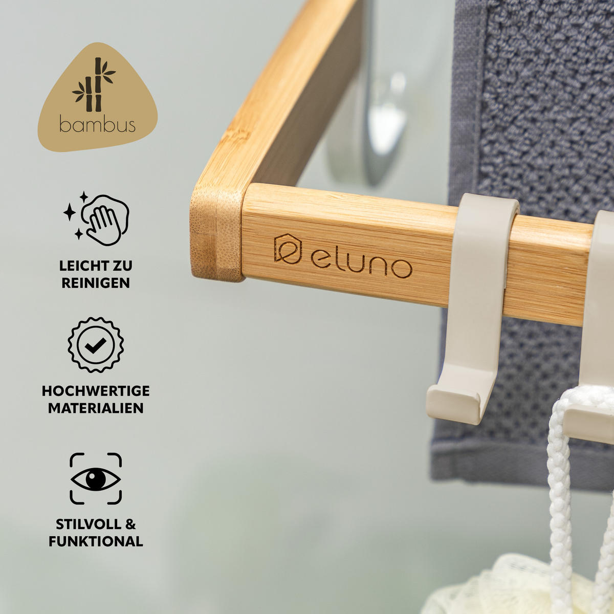 HANDTUCHHALTER, beige, Metall - Beige, Holz (63.5/77.5/21cm) - eluno