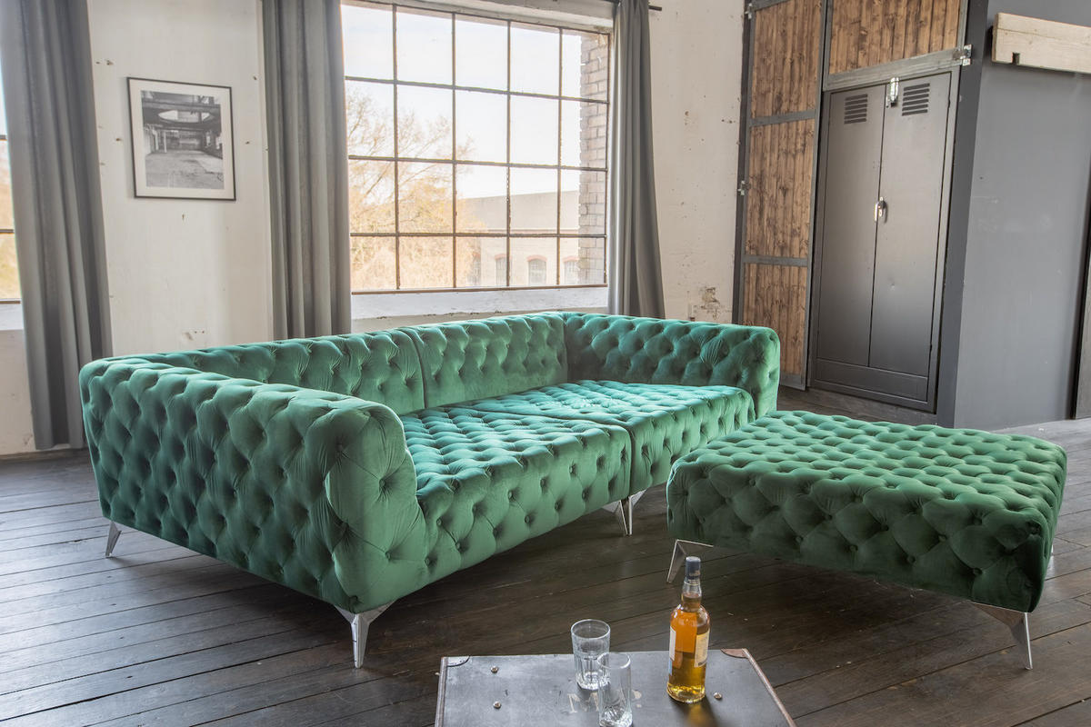 BIG SOFA MIT POLSTERHOCKER NARLA Dunkelgrün Velvet - Dunkelgrün, Textil (280/70/140cm) - KAWOLA