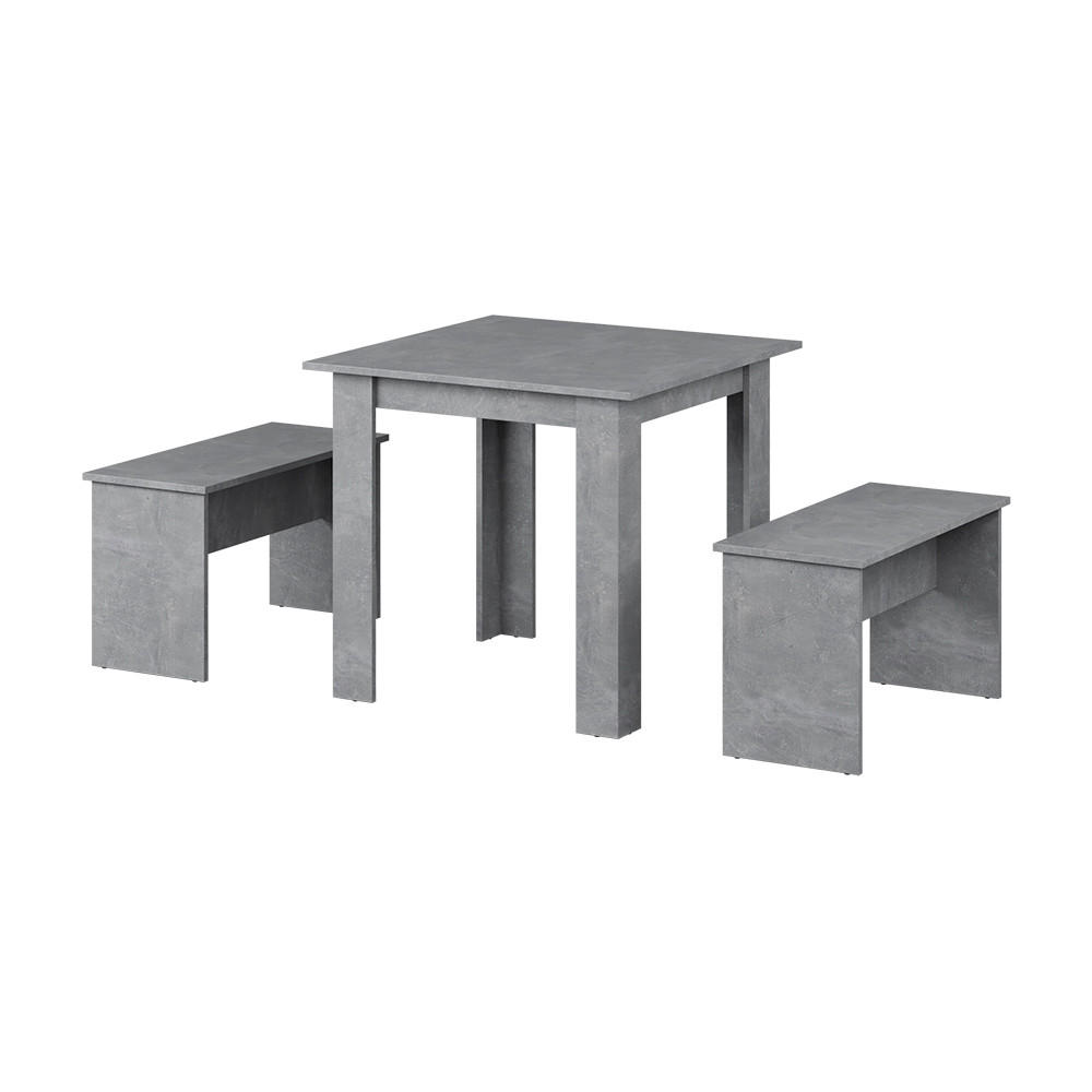 ESSTISCH SET Sentio Beton 80 x 80 cm mit 2 Bänken - Grau, Holzwerkstoff (80/73/80cm) - Vicco